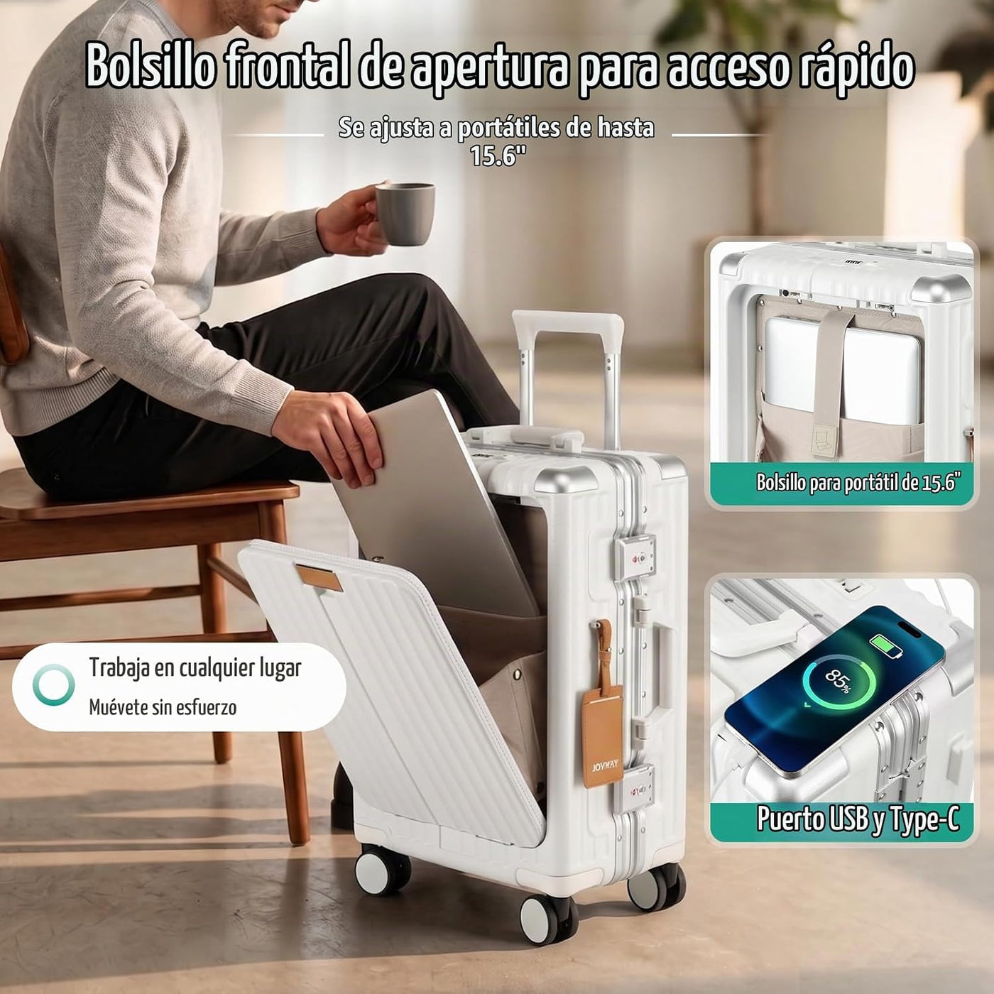 Joyway Juego de equipaje, Blanco, 20 pulg., Equipaje rígido con rue...