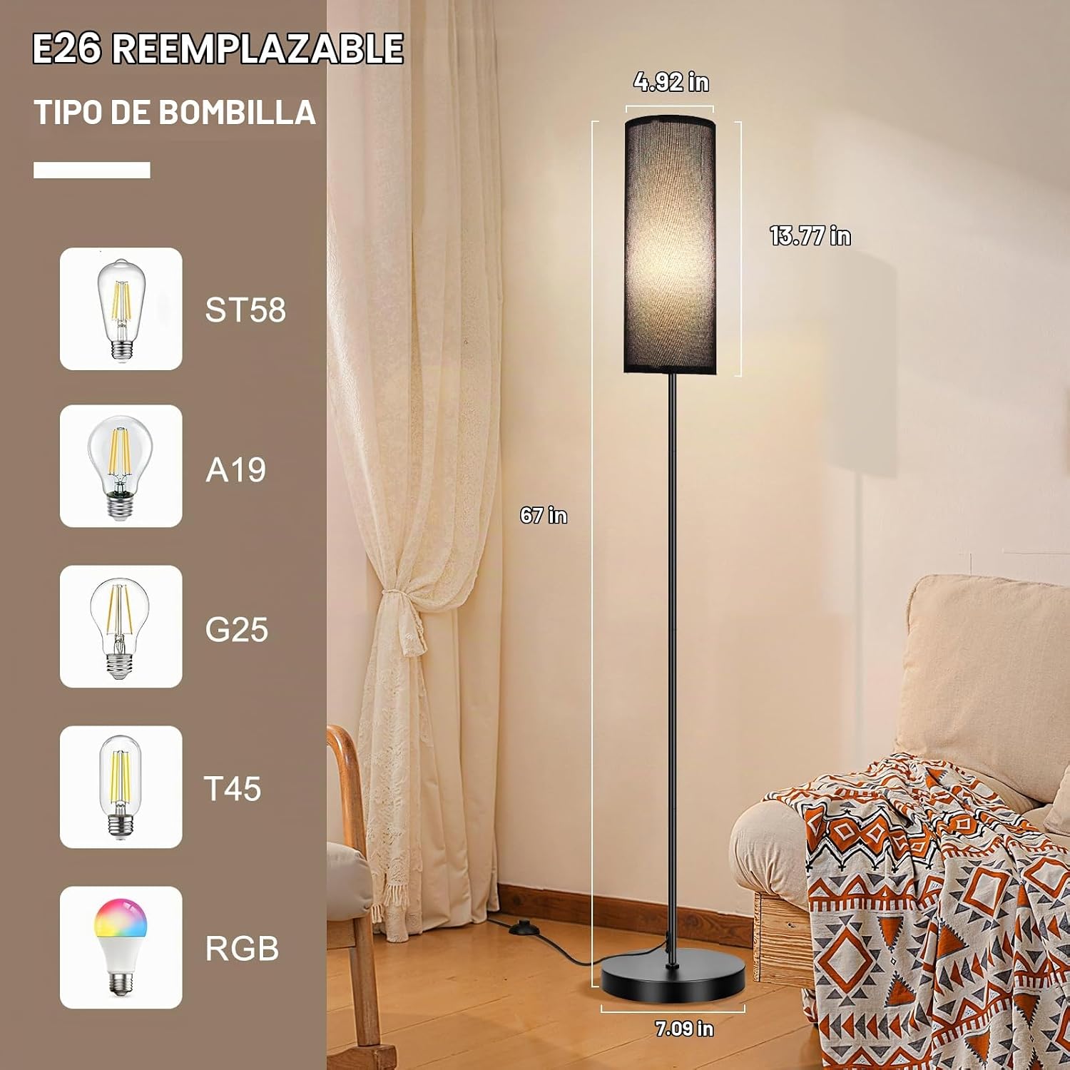 FRIDEKO HOME Lámpara de pie, iluminación ambiental que cambia de co...