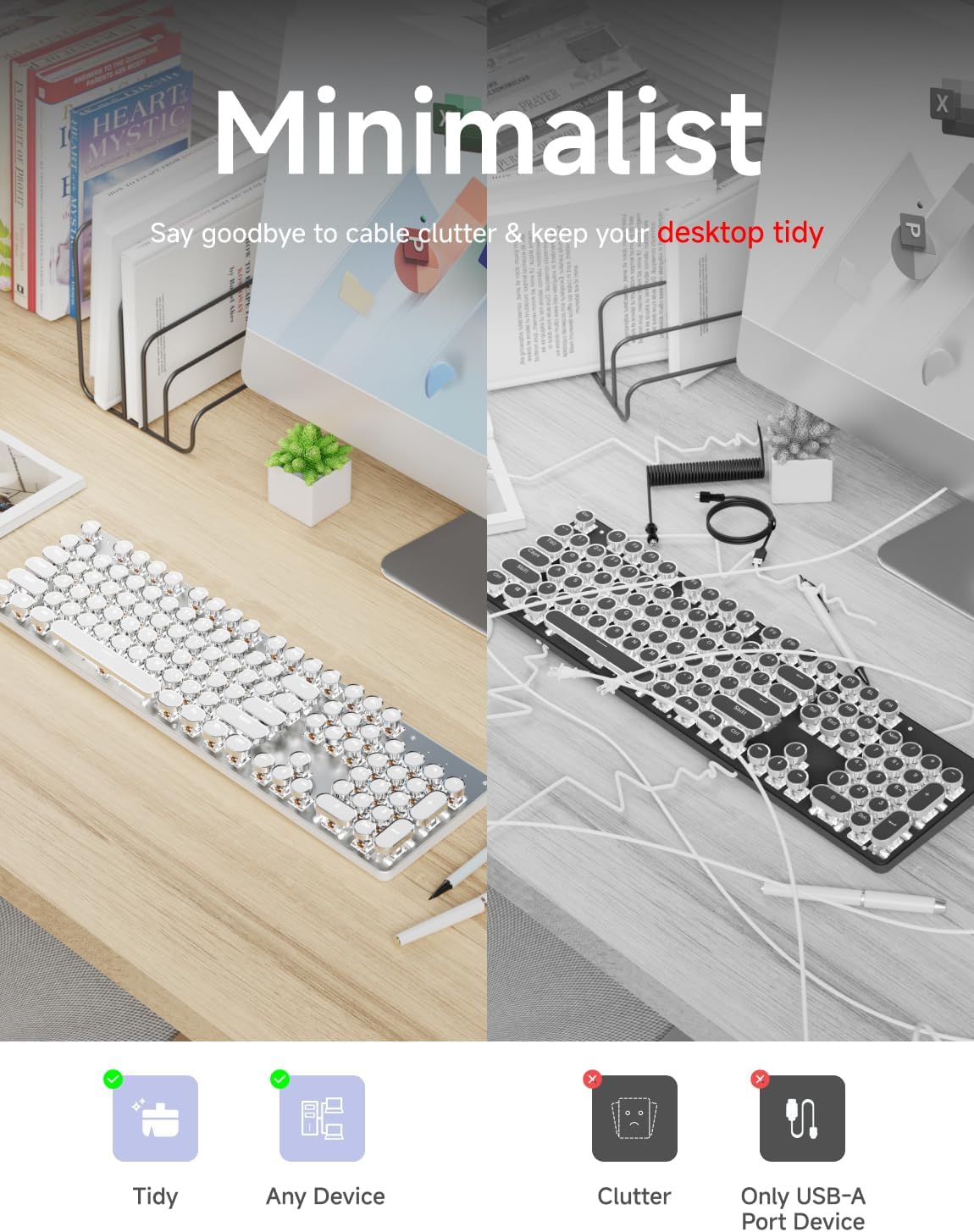 SEUNKWANG EWEADN TK950 Teclado de máquina de escribir inalámbrico m...