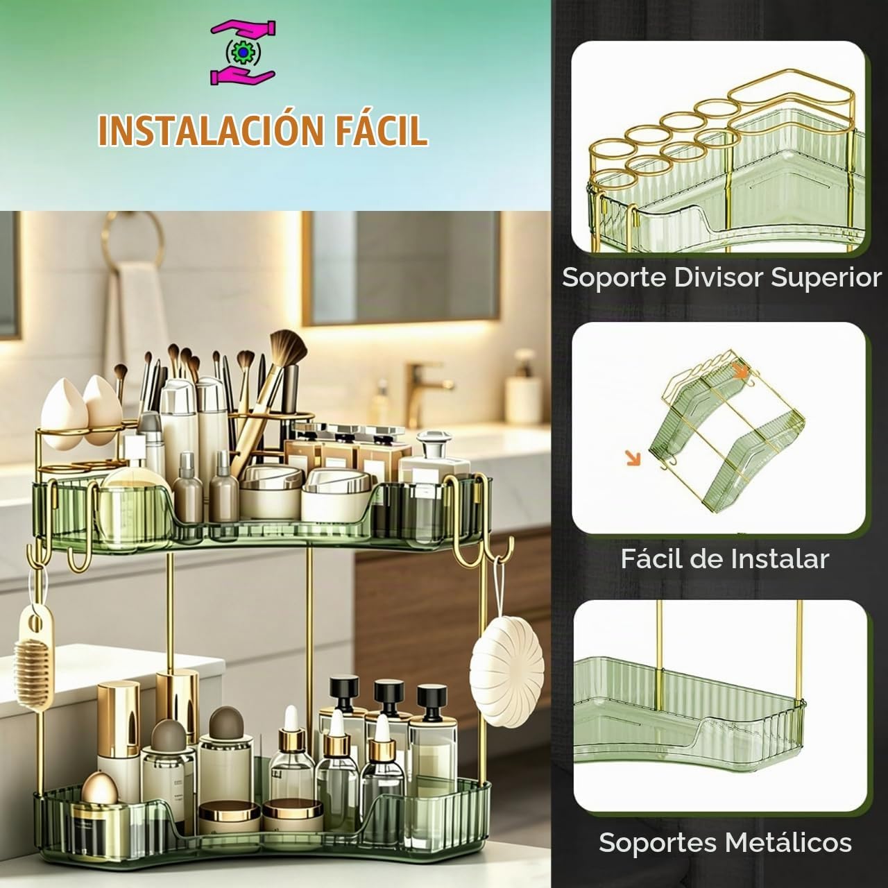 Greenby Organizador esquinero de 2 niveles para mostrador de baño,...