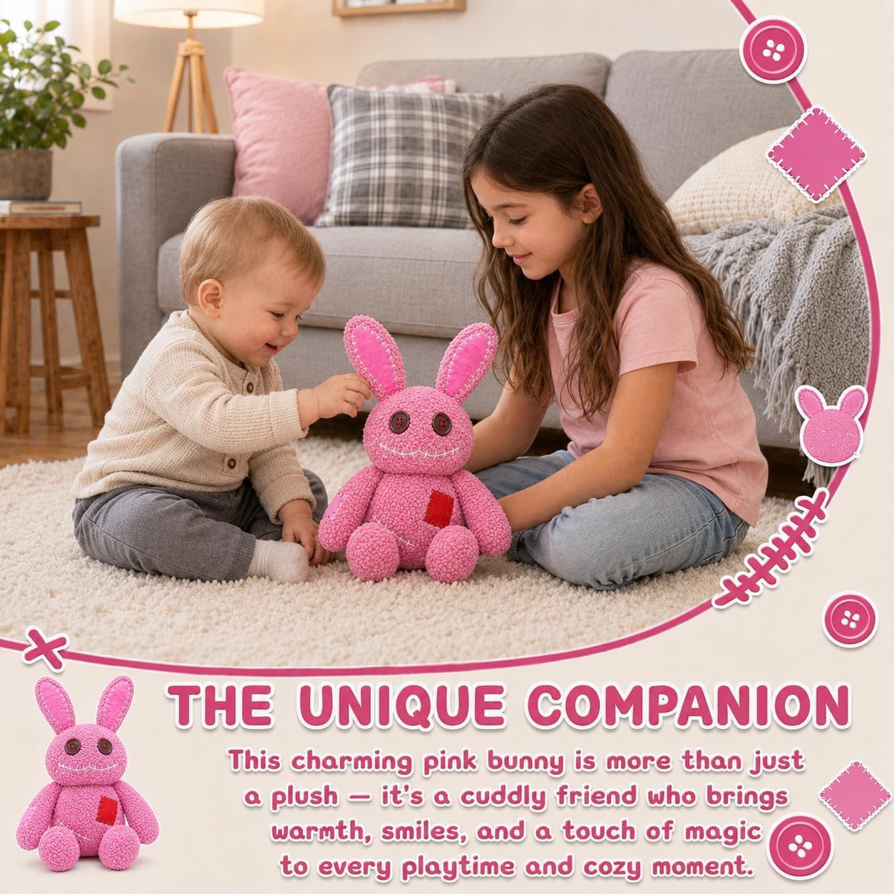 PHHKK Peluche de conejo rosa cosido gótico de Halloween, espeluznan...
