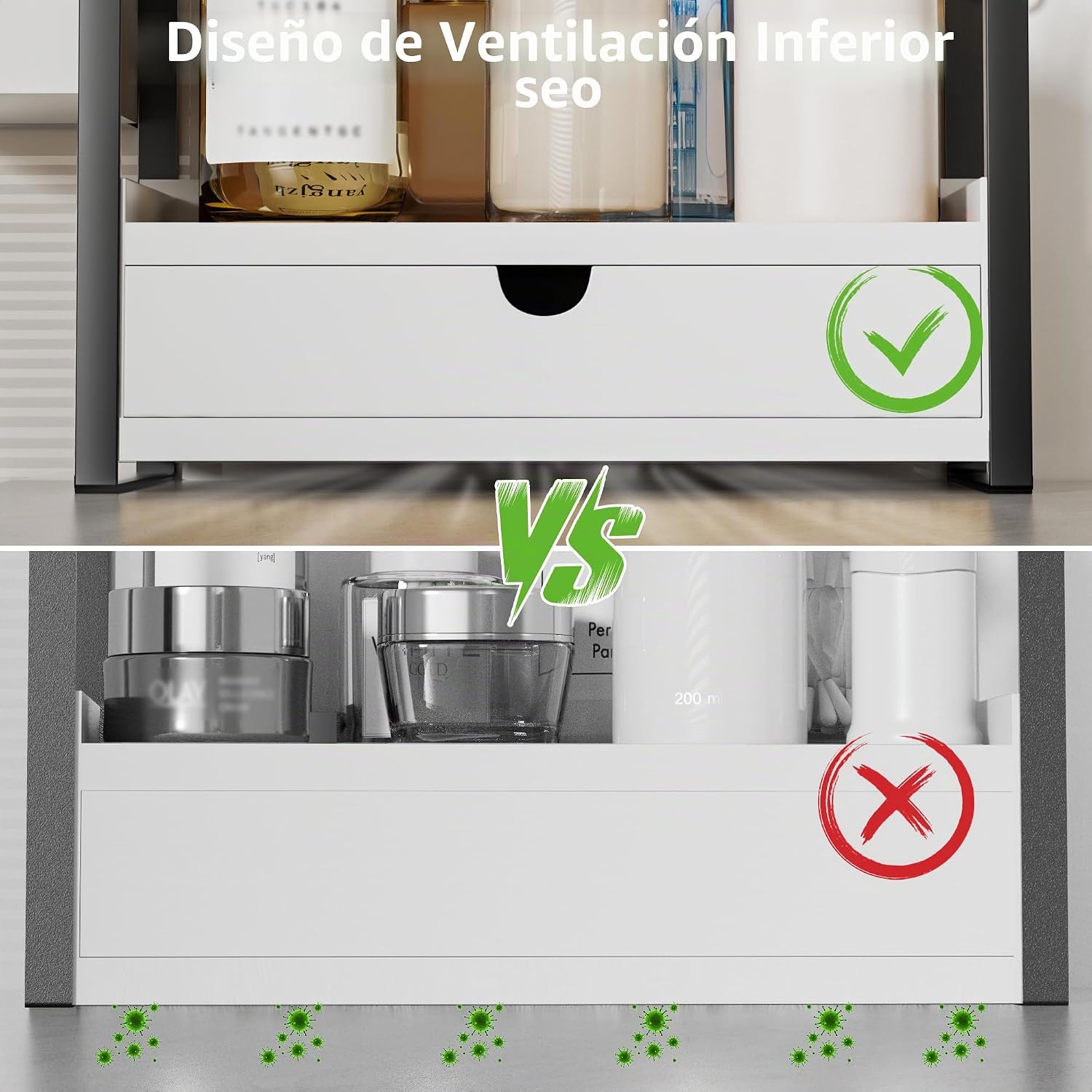 Aollewoiti Organizador de encimera de baño de 2 niveles con cajón y...