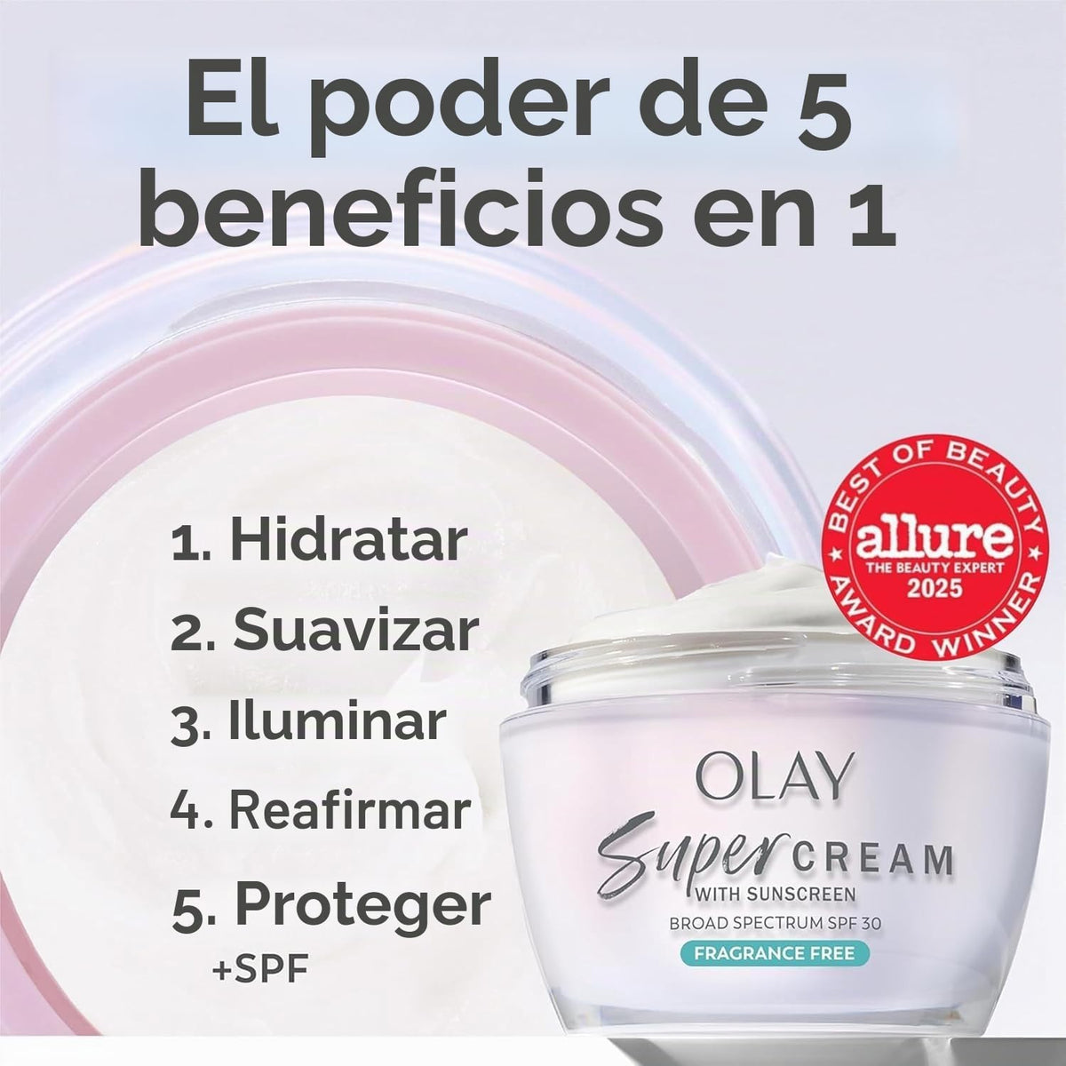 Olay Super Cream con protector solar SPF 30, hidratante facial lige...