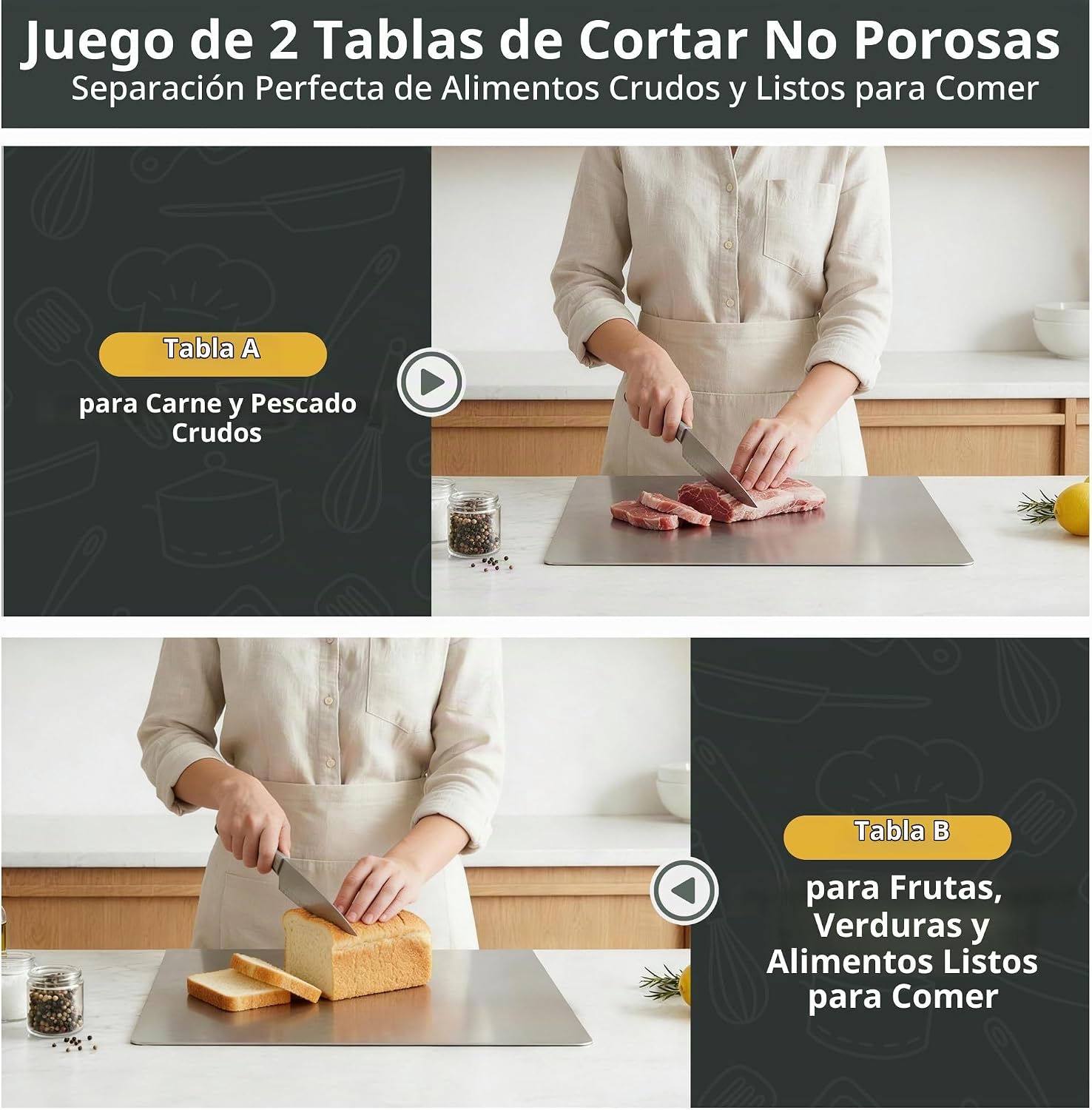 Juego de tablas de cortar de acero inoxidable para cocina, paquete...