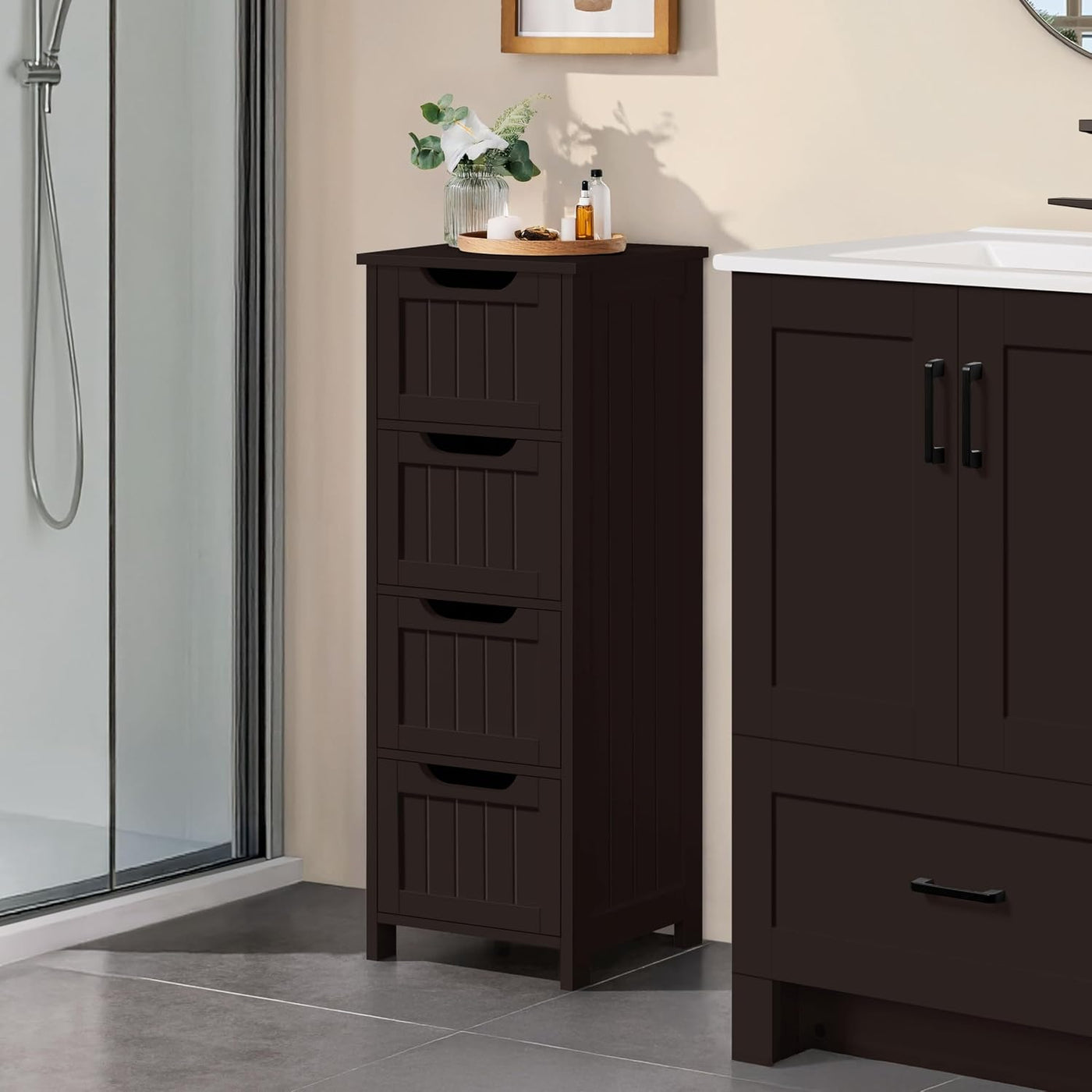 Yaheetech Gabinete de almacenamiento para baño, diseño delgado de 4...