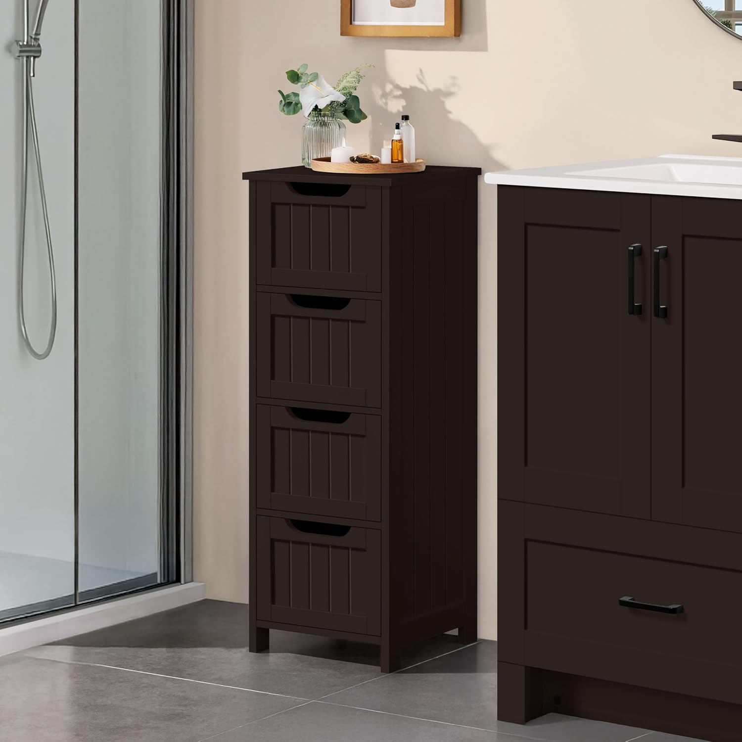 Yaheetech Gabinete de almacenamiento para baño, diseño delgado de 4...