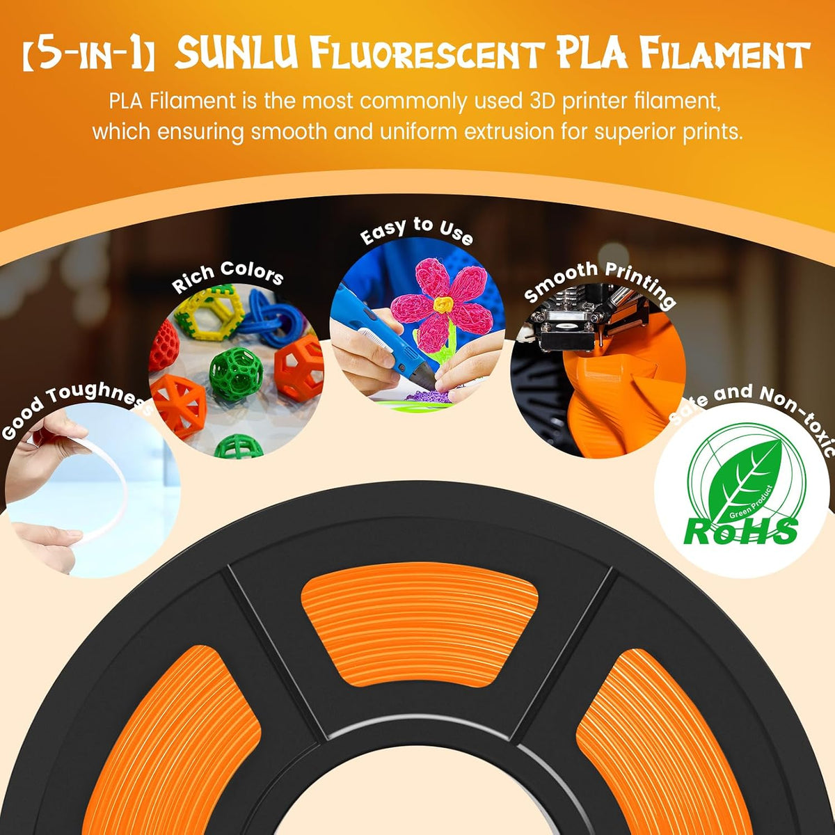SUNLU Filamento de impresora 3D PLA fluorescente, 0.07 in, verde |...