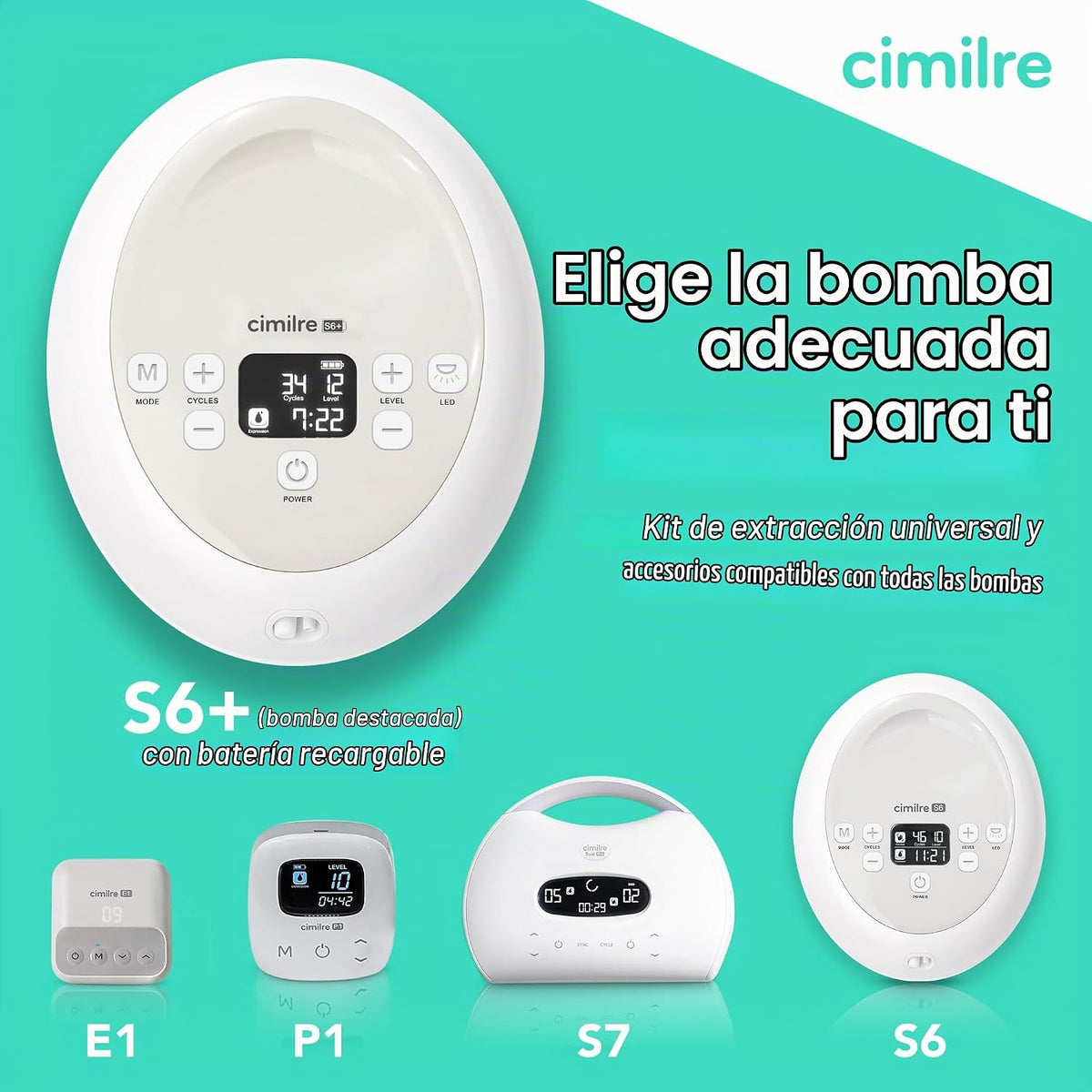 Extractor de leche eléctrico doble recargable ajustable Cimilre S6+...