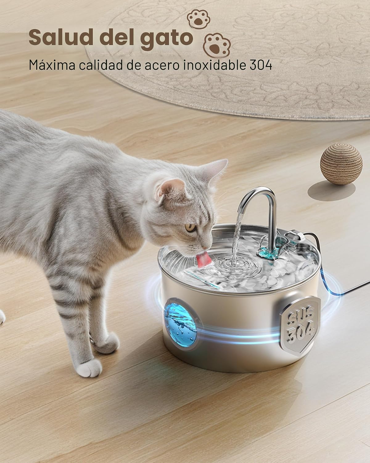 Fuente de agua para gatos de acero inoxidable: fuente para gatos de...