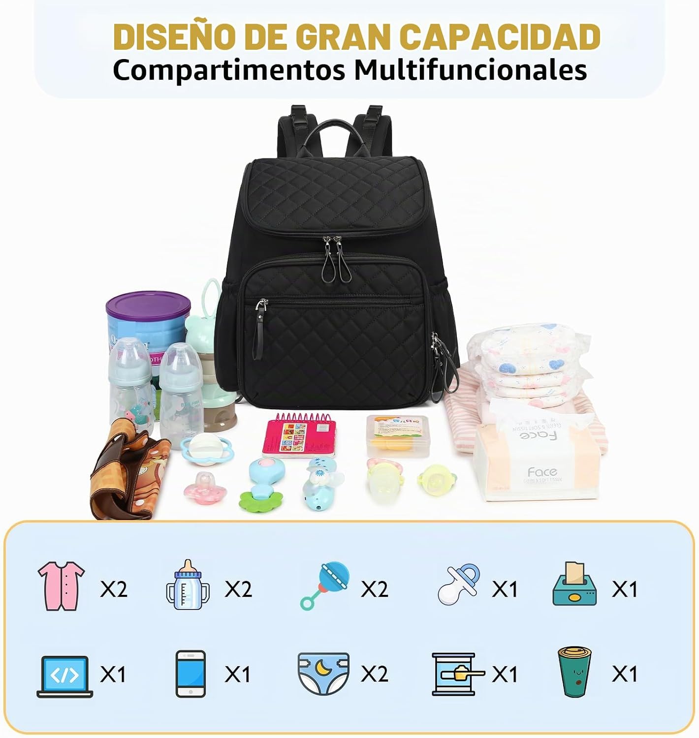 LORADI Mochila ligera para pañales, mediana | Clips para cochecito,...