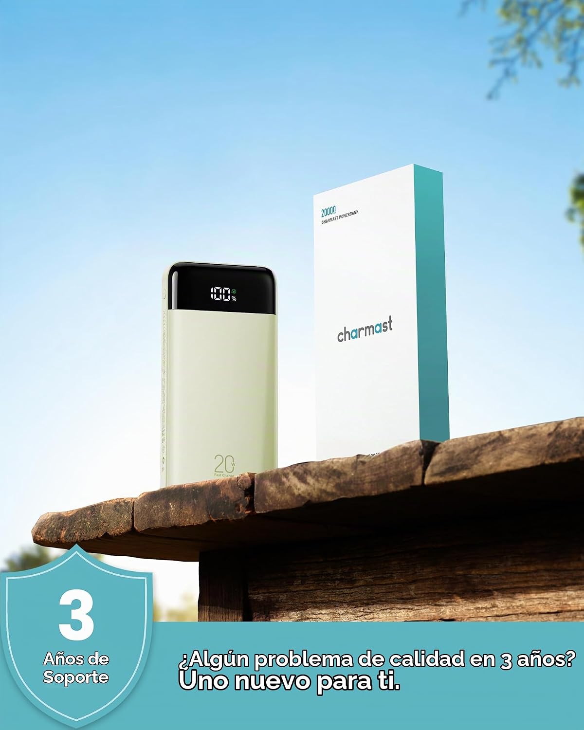 Charmast - Cargador portátil con cables incorporados, 20000 mAh, ba...