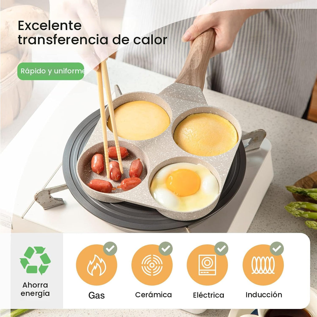 CAROTE Sartén antiadherente de granito para huevos de 4 tazas, colo...