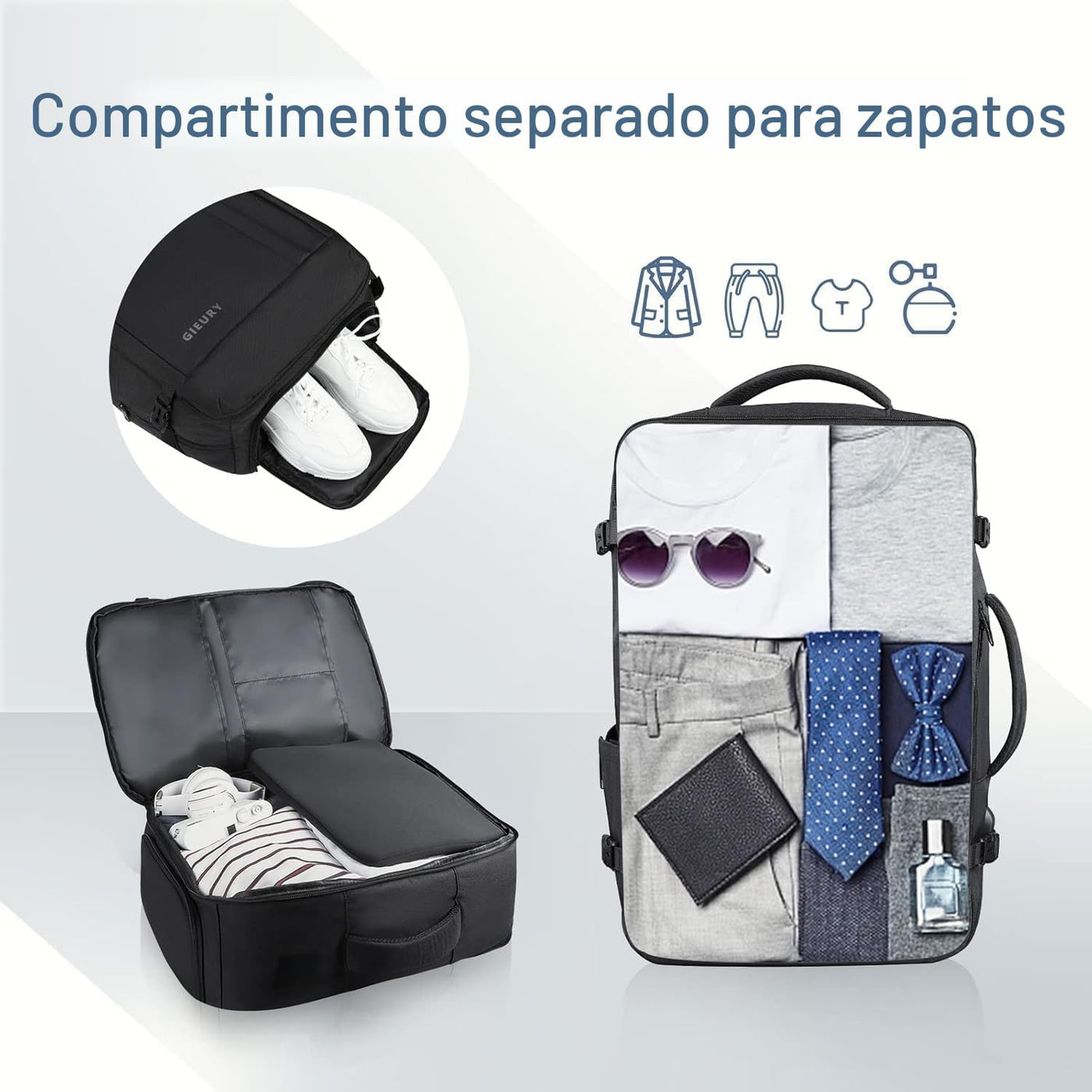 Gieury Mochila de Equipaje de Mano, Mochila de Viaje de 50L, Mochil...