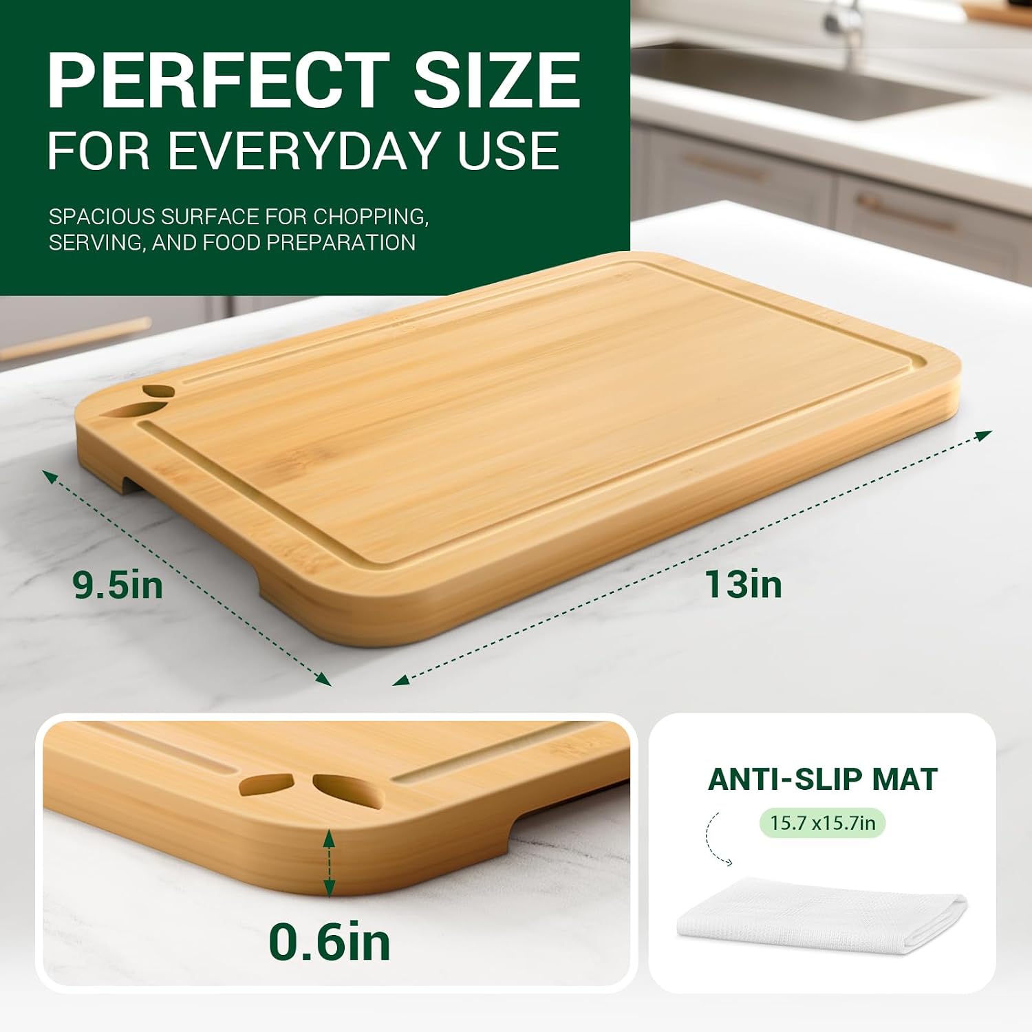Toolola Tablas de cortar de bambú de 13 x 9.5 pulgadas para cocina...