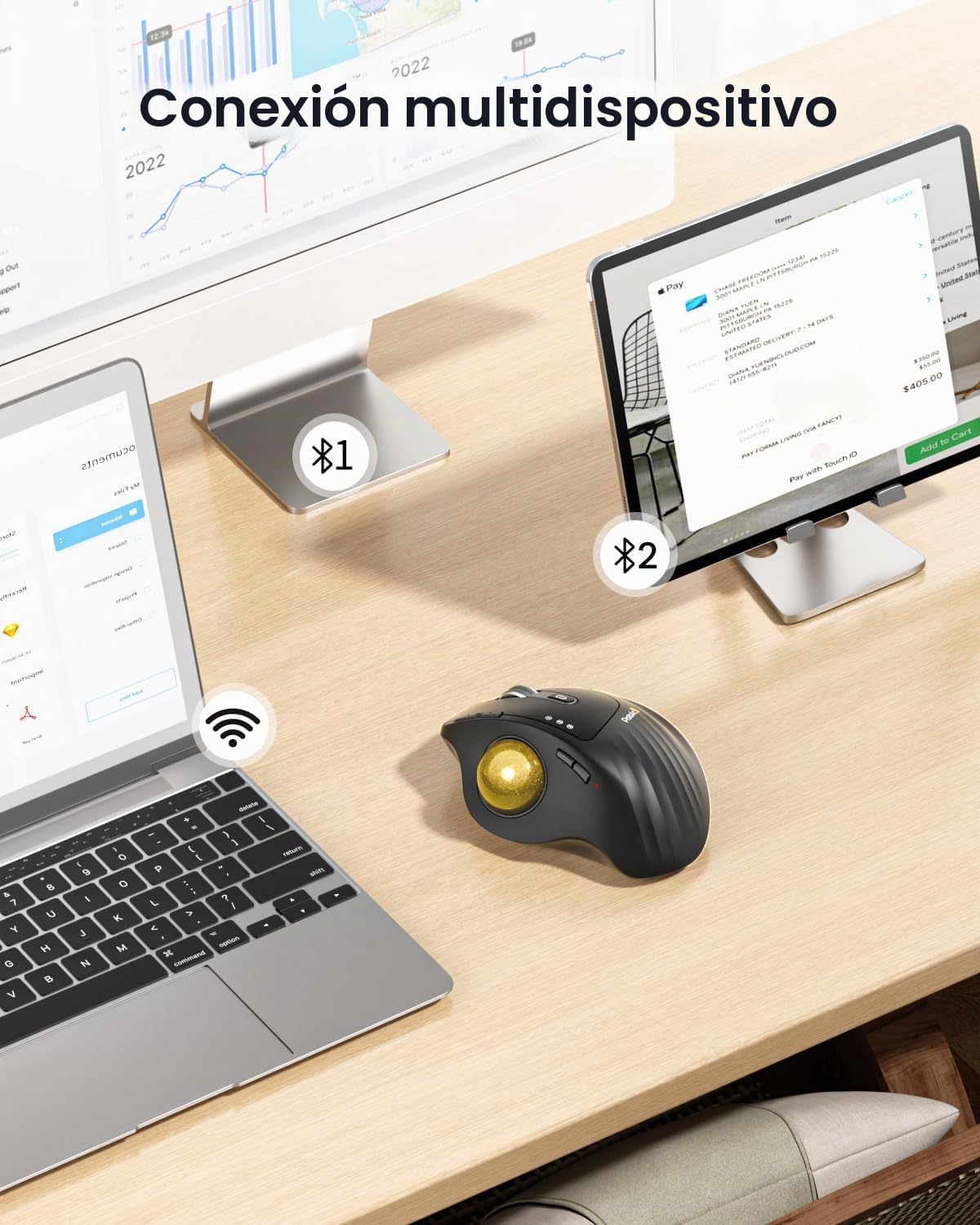 ProtoArc EM01 NL Ratón inalámbrico Trackball, control de pulgar rec...