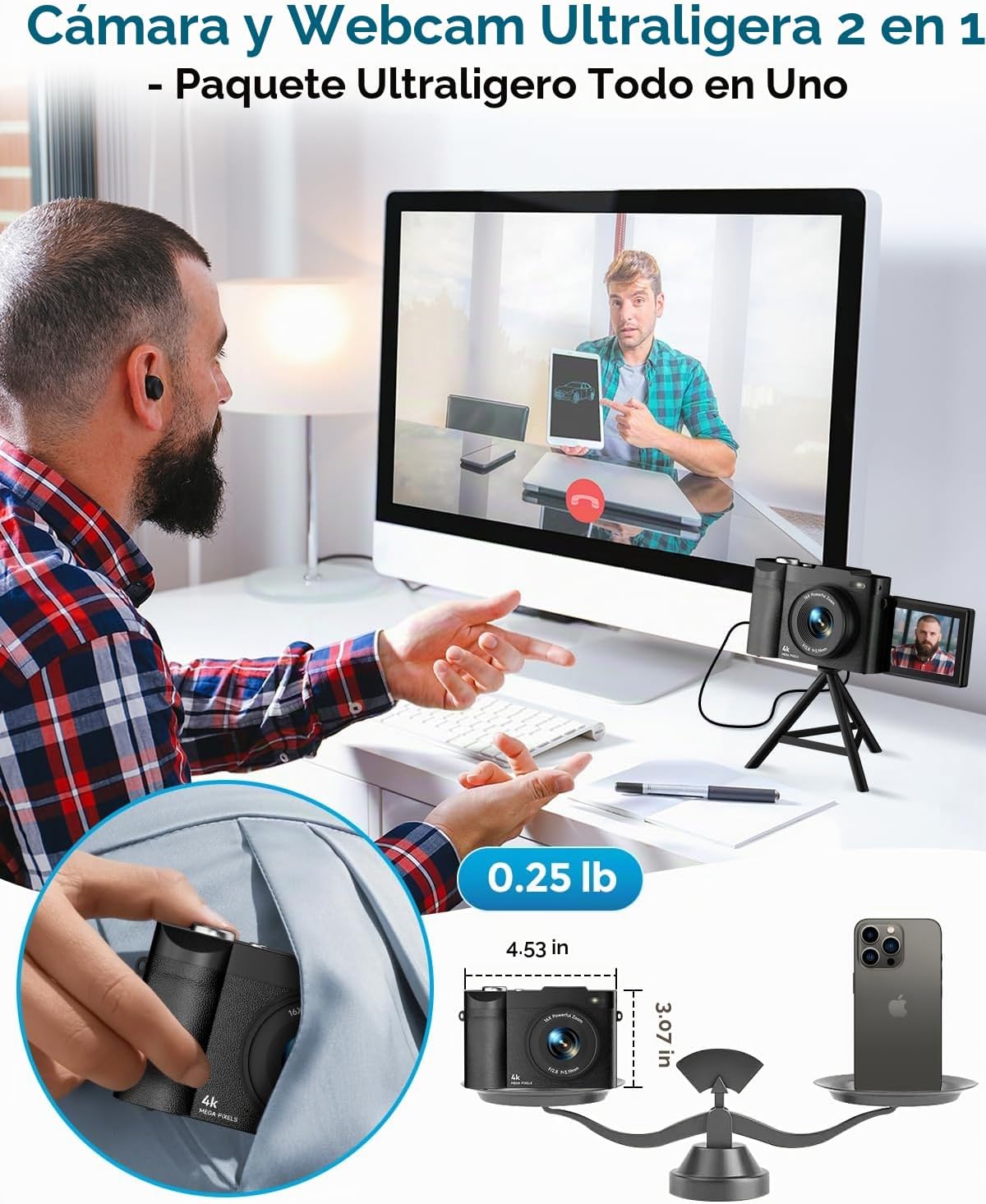 Cámara digital 4K para fotografía, cámaras digitales de enfoque aut...