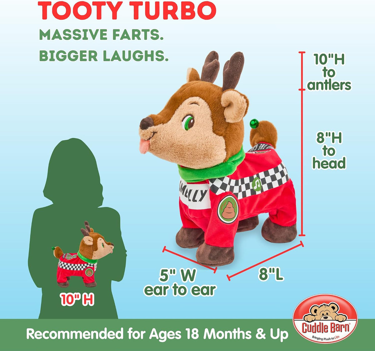 Cuddle Barn Tooty Turbo - Juguete de peluche navideño de renos pedo...