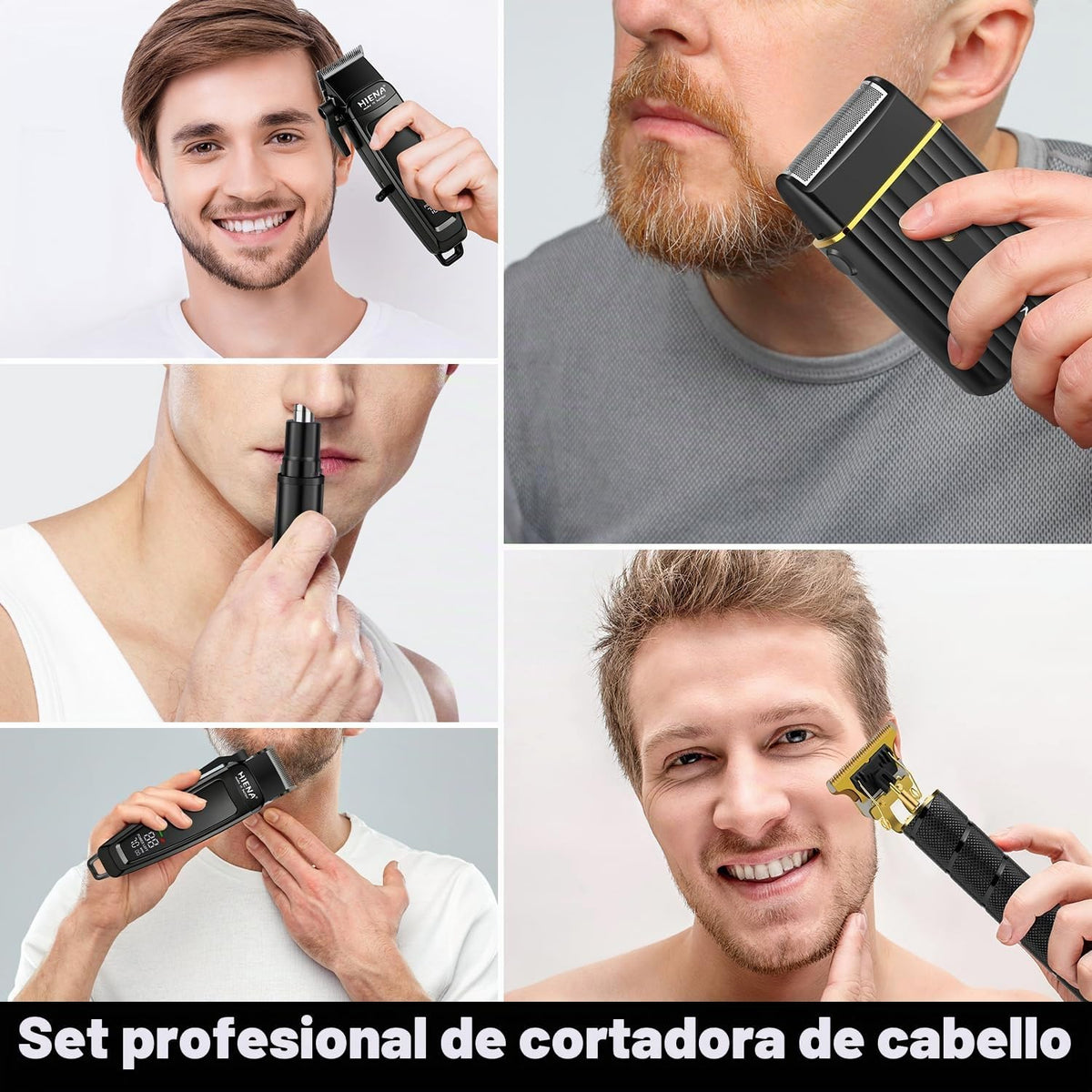 HIENA PRO Cortapelos para hombres, kit de barbero inalámbrico 4 en...