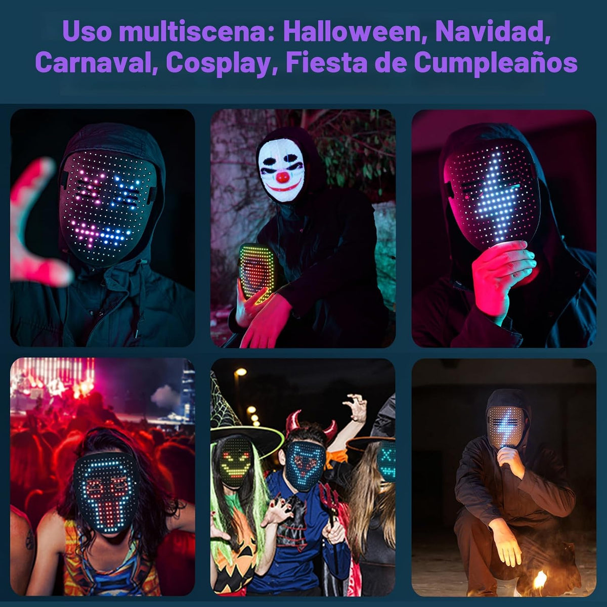 MOYACA Máscara LED con luz, máscara que se ilumina con detección de...