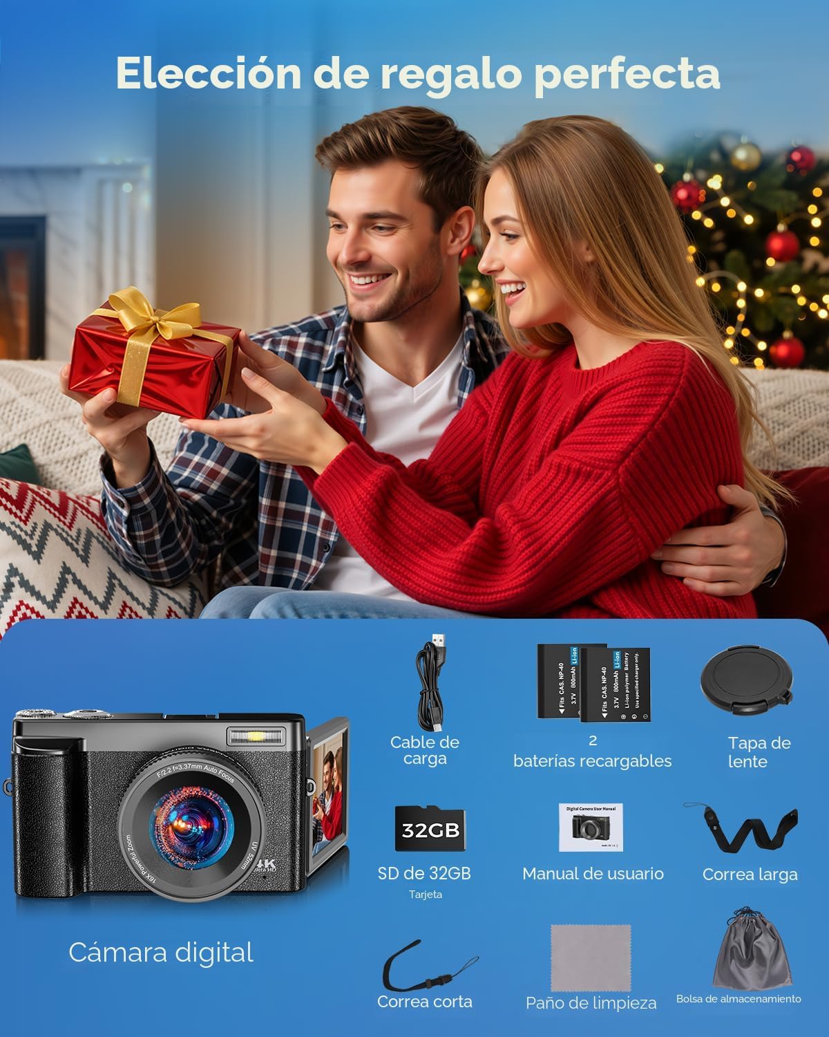 Cámara digital 4K mejorada 2026 de 64 MP WiFi con pantalla abatible...