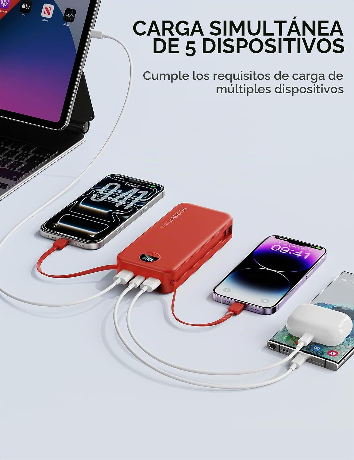 Nusyddy Cargador portátil 20000mAh de carga rápida w\/incorporado e...
