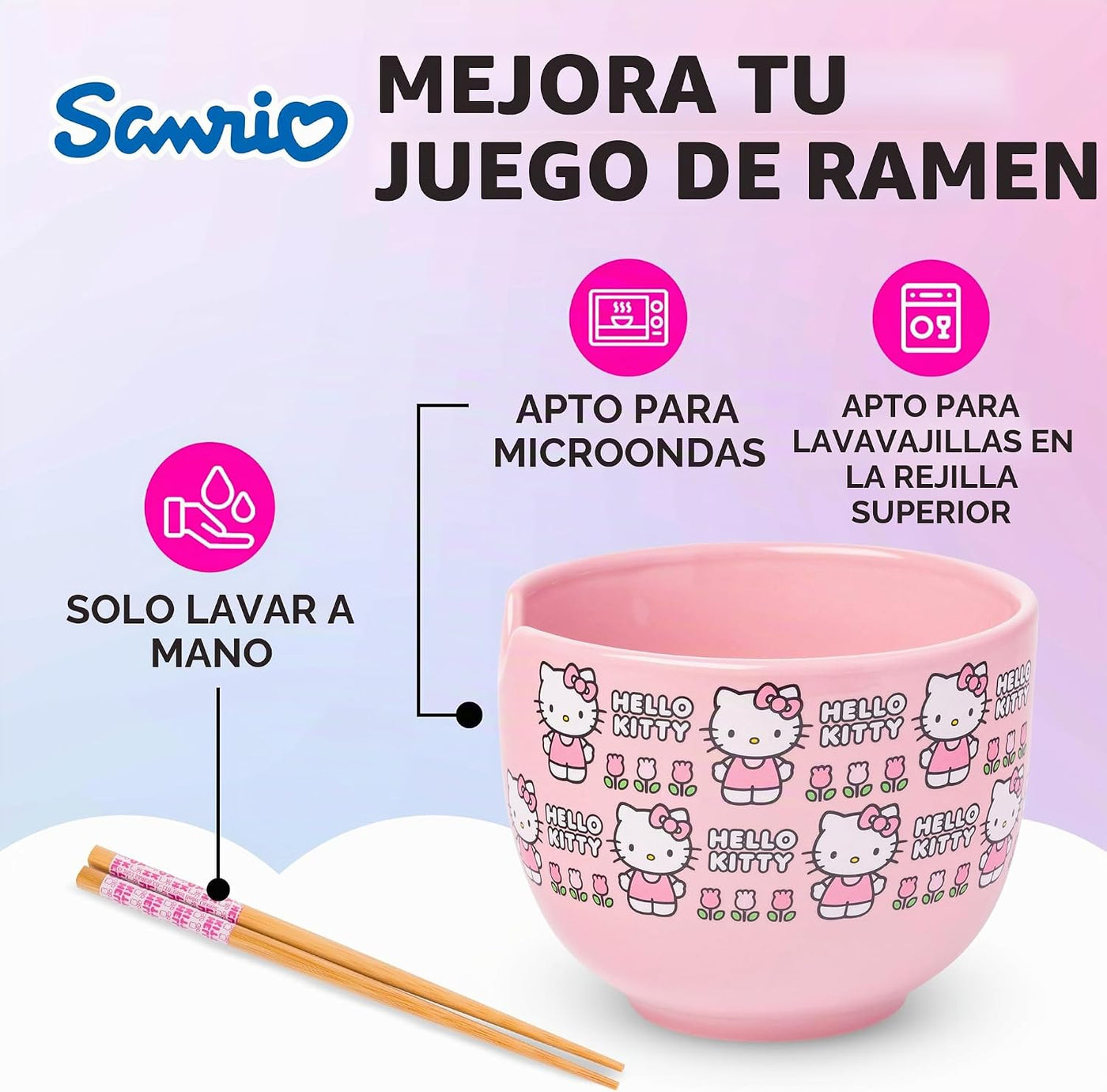 Silver Buffalo Sanrio Hello Kitty Tazón de cerámica para ramen y ar...