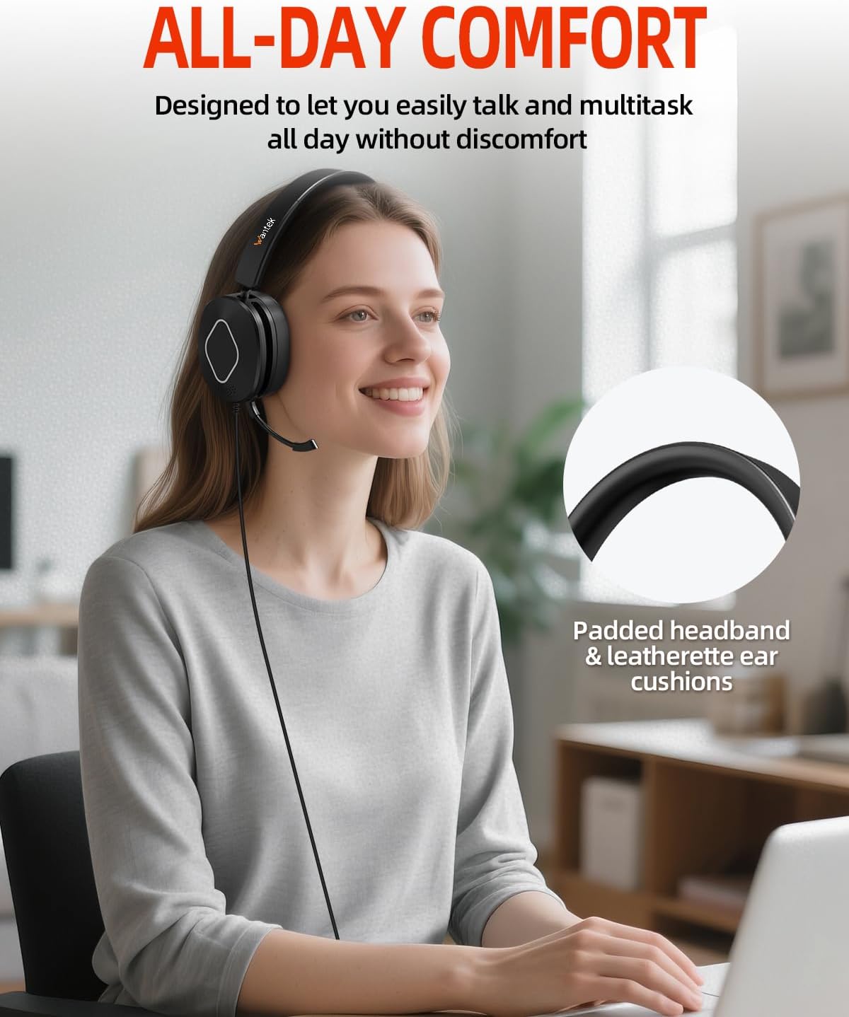 Wantek Auriculares USB con micrófono con cancelación de ruido | Aur...