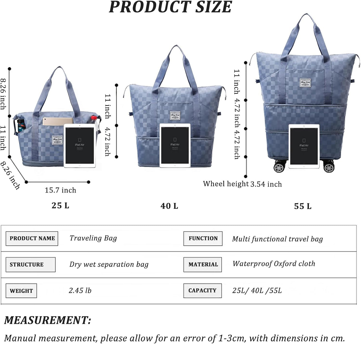 Bolsas de lona expandibles y plegables, con ruedas desmontables, bo...