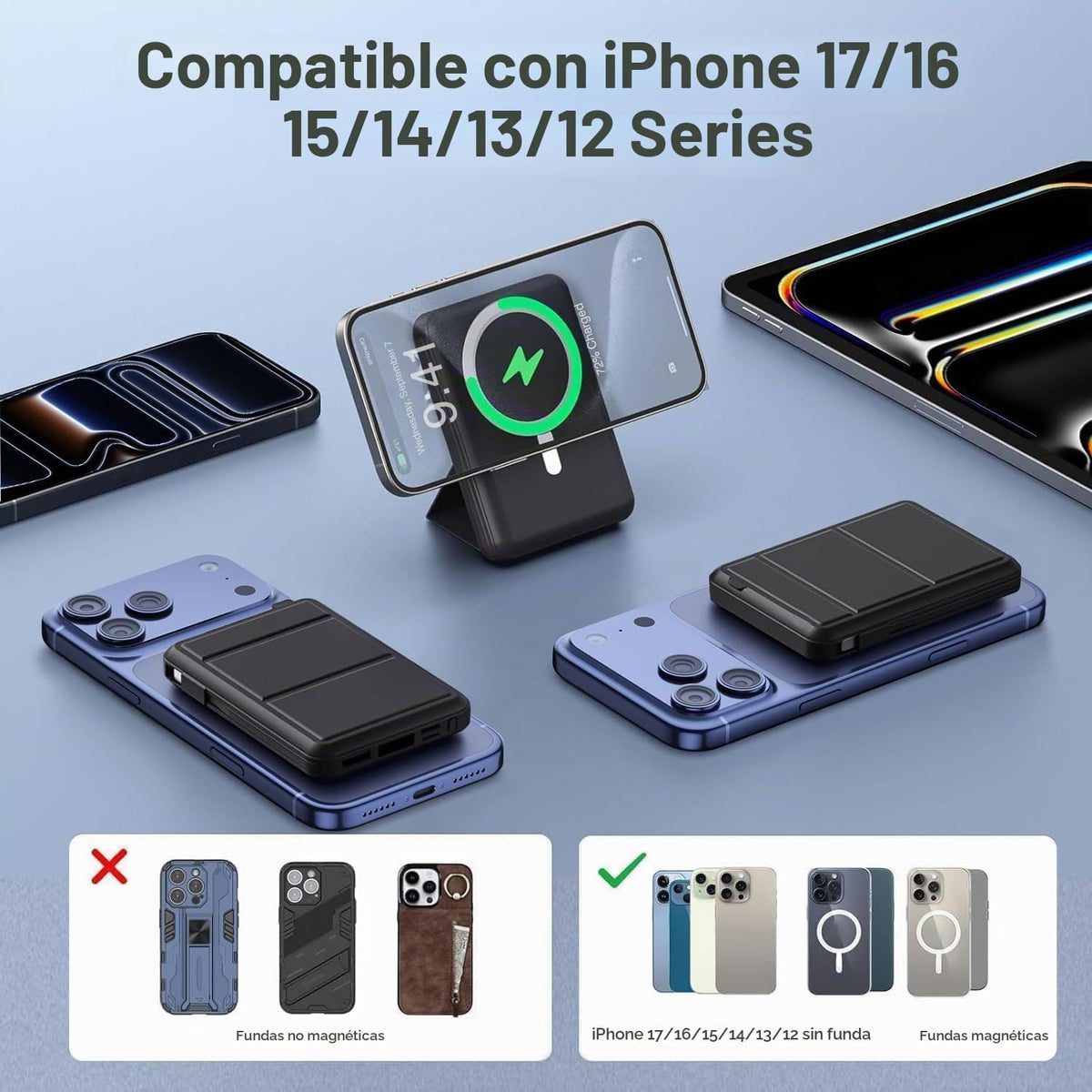 Azmuth para cargador portátil MagSafe, banco de energía magnético d...