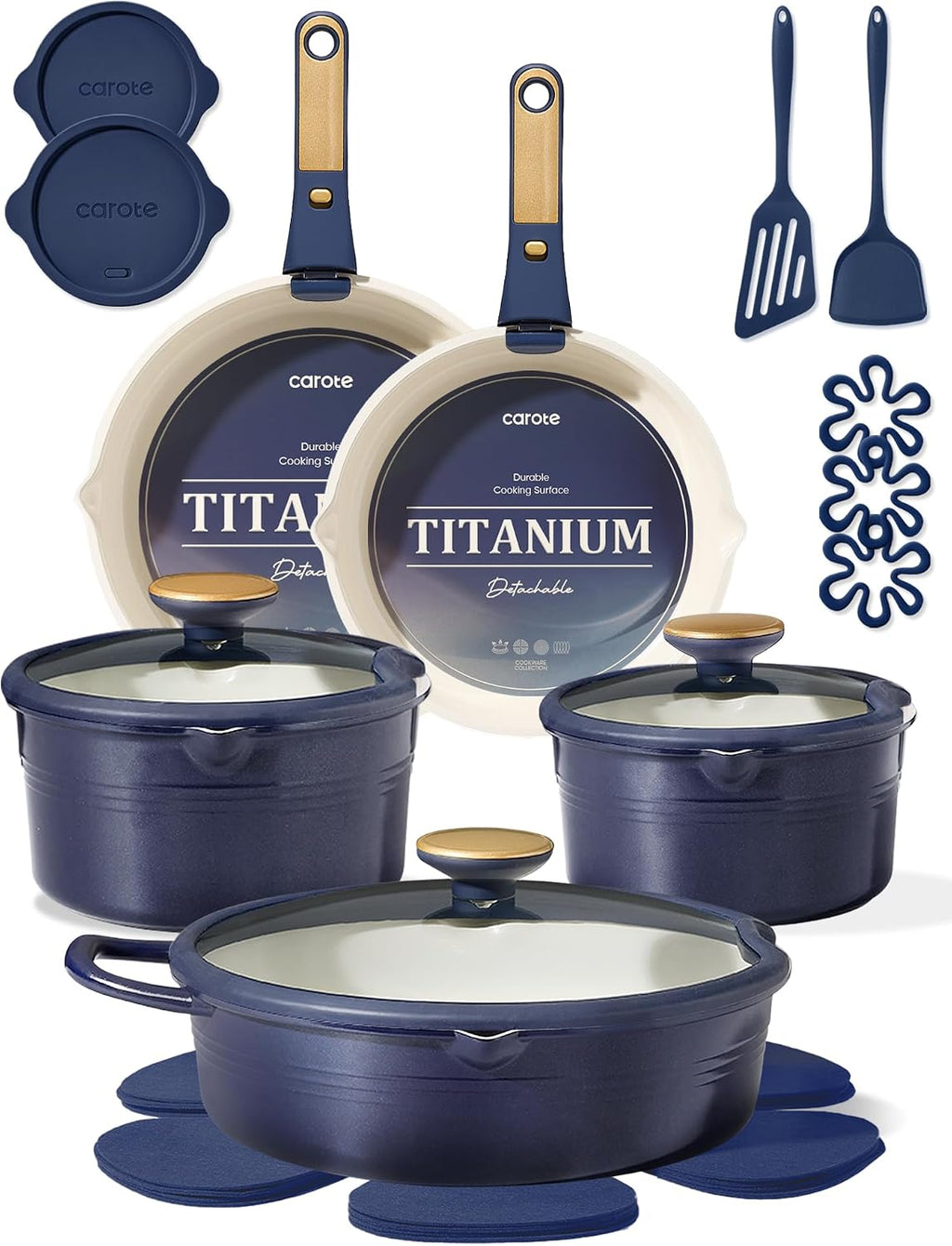 CAROTE Juego de 21 utensilios de cocina de titanio, juego de ollas...