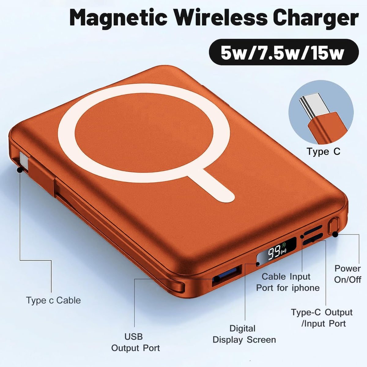Azmuth para cargador portátil MagSafe, banco de energía magnético d...