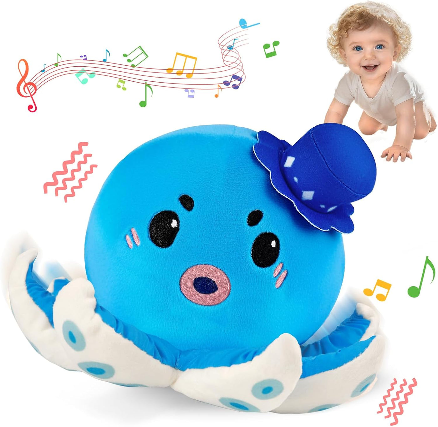 SAIMAND - Juguete musical de peluche de pulpo para gatear, regalo s...