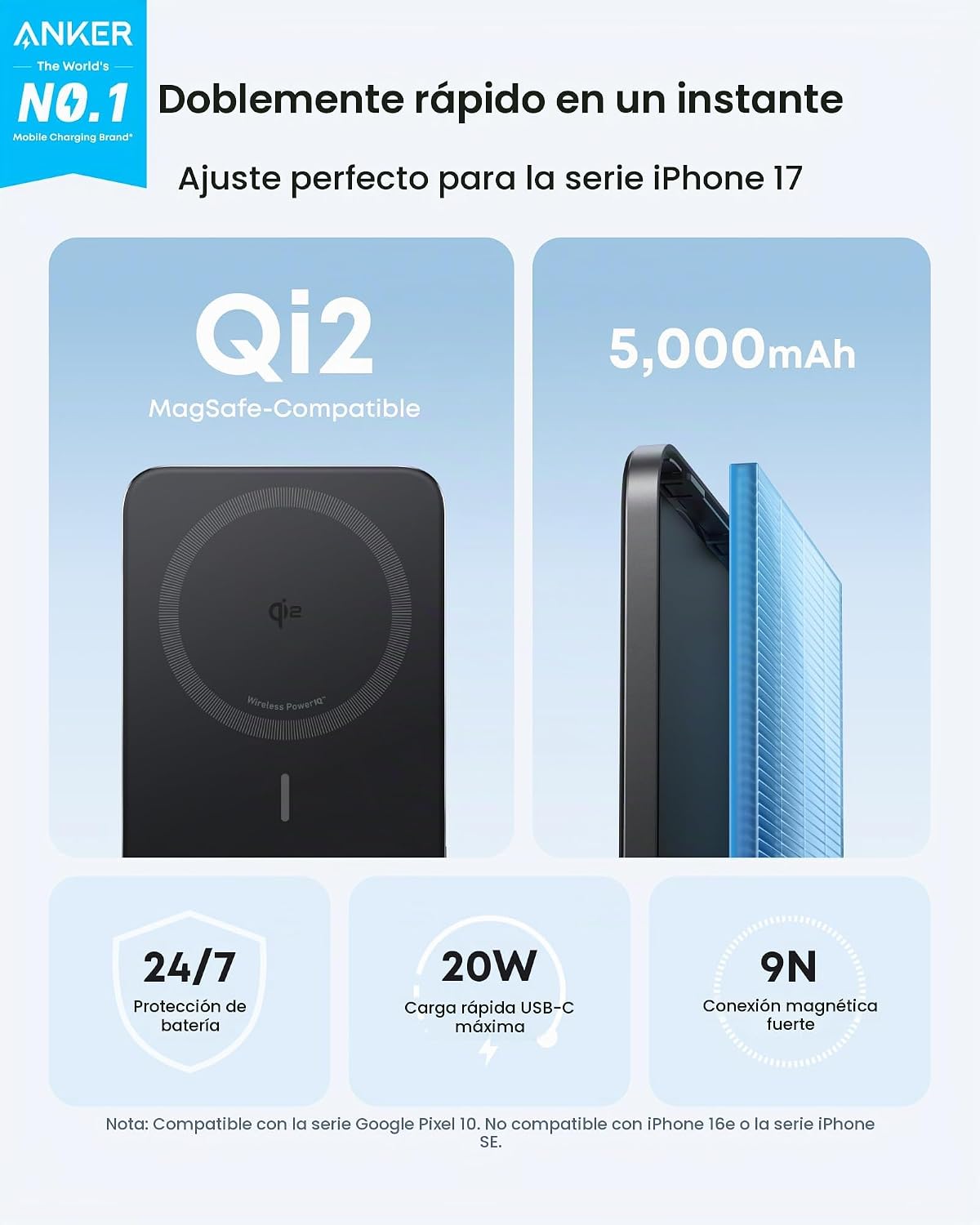 Anker Nano Magnetic Power Bank, cargador portátil de 15 W con certi...