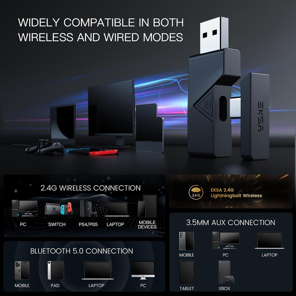 EKSA Auriculares USB para juegos para PC, auriculares de computador...