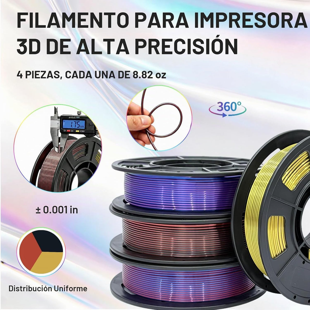 Frucindra Tricolor Silk - Paquete de filamentos para impresora 3D P...