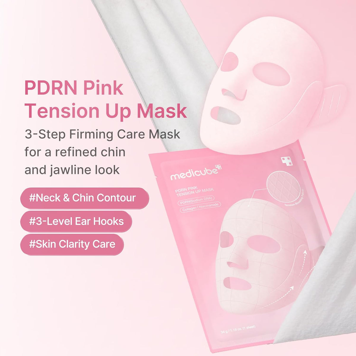 Medicube PDRN Pink Tension Up Sheet Mask - Máscara de contorno de 3...