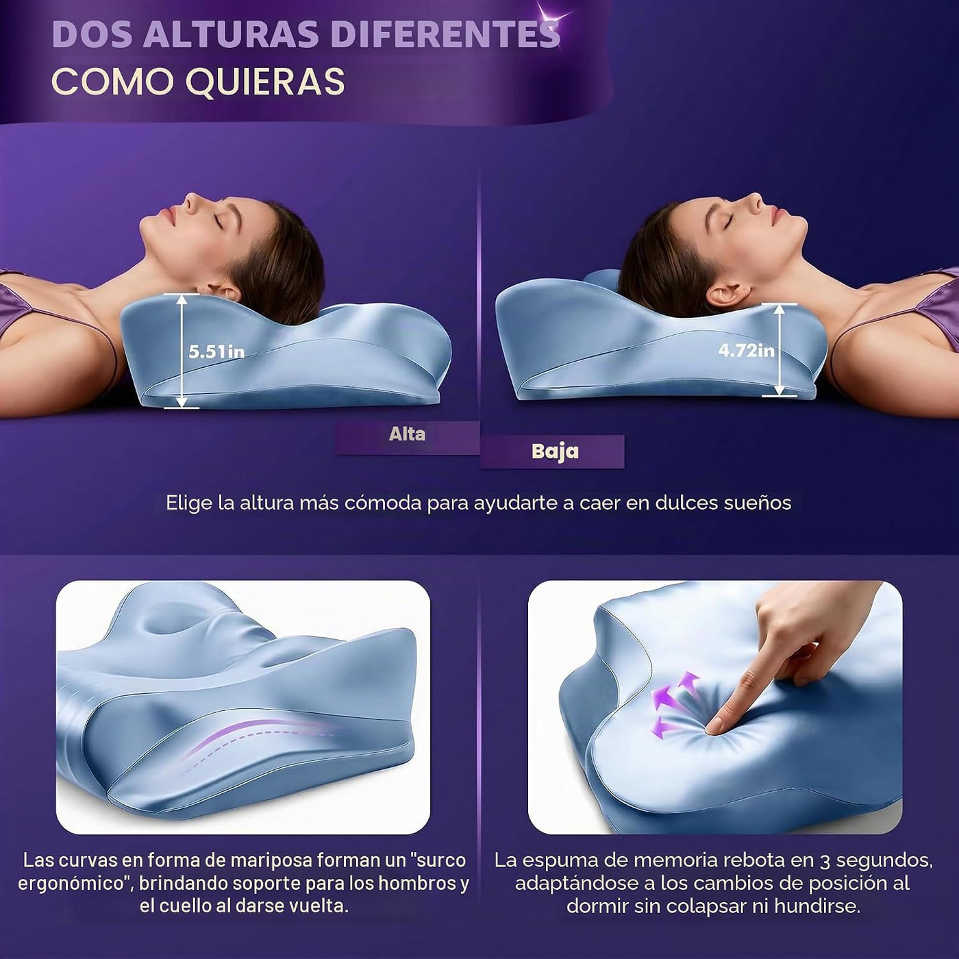 Dayme Almohada ortopédica de espuma viscoelástica, color azul | Alm...