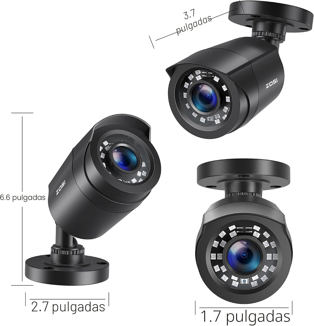 ZOSI Cámara de seguridad con cable 1080P HD TVI, paquete de 4, visi...