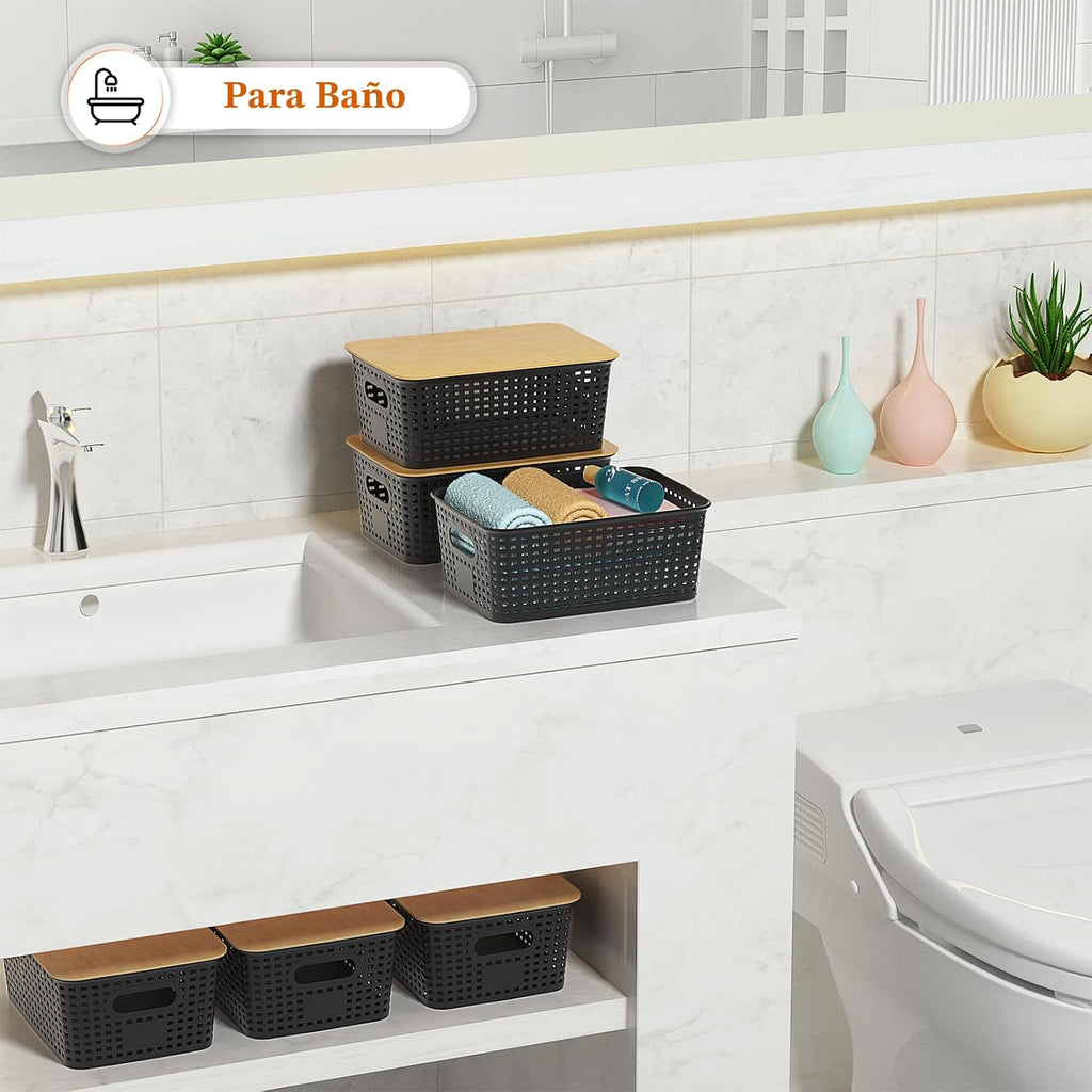 Ohmlove - Paquete de 6 cestas de almacenamiento de plástico con tap...