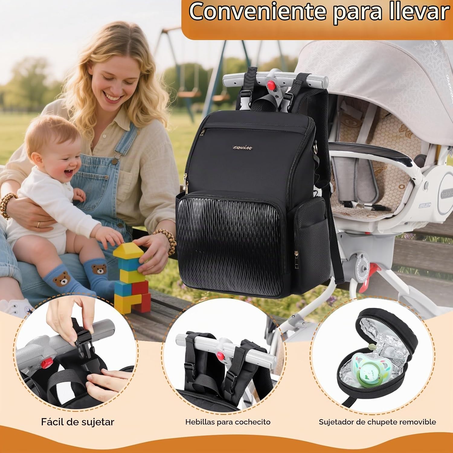 vosmles Elegante bolsa de pañales para bebé, bolsa de bebé con camb...