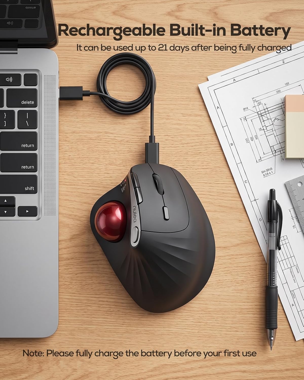Nulea Ratón inalámbrico M506 Trackball, control ergonómico vertical...