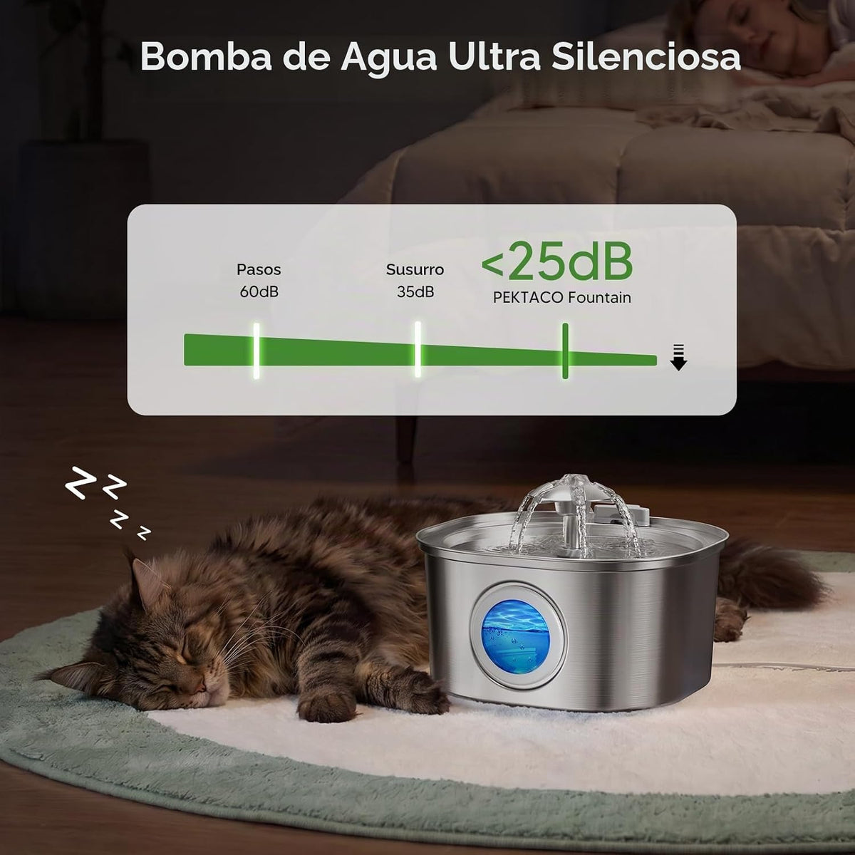 PEKTACO Fuente de agua para gatos, fuente para mascotas de acero in...