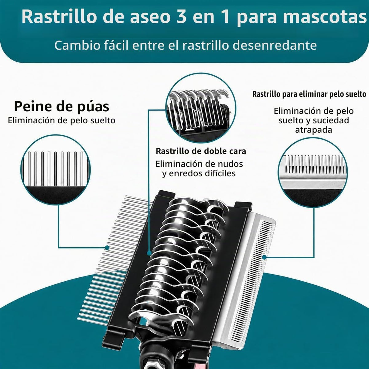 PINKIELINK - Herramienta de aseo para mascotas 3 en 1, rastrillo de...