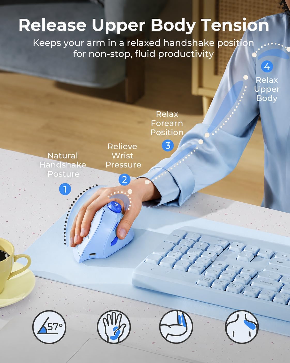 Seenda MOU-302 Ratón Vertical Ergonómico Bluetooth Inalámbrico con...
