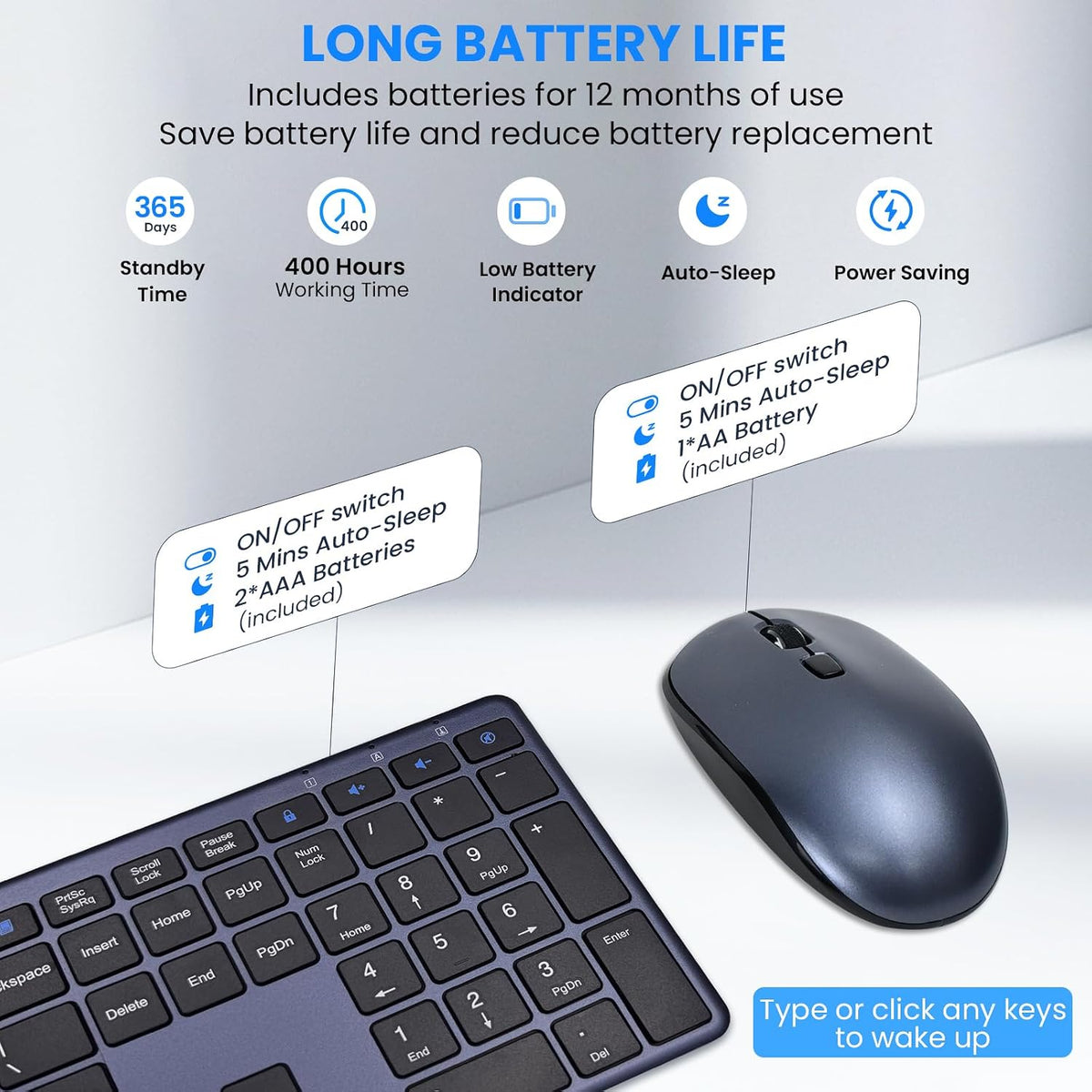 Combo de teclado y mouse inalámbricos, 2.4G USB-A\/Tipo-C, ultra de...