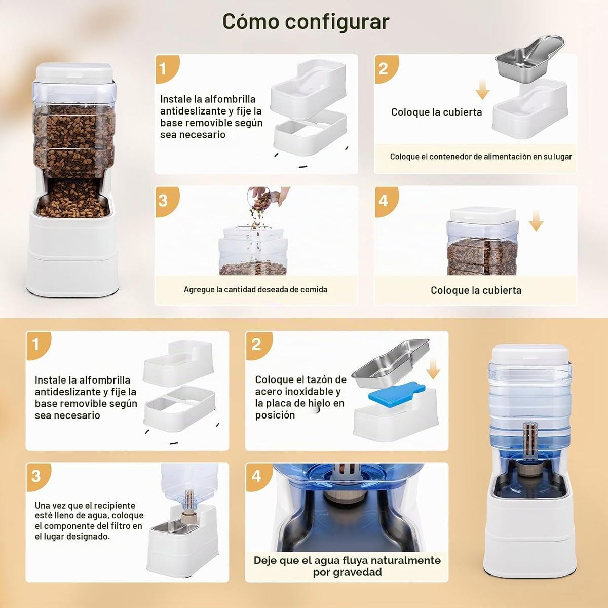 Paquete de 2 alimentadores automáticos para gatos y dispensador de...