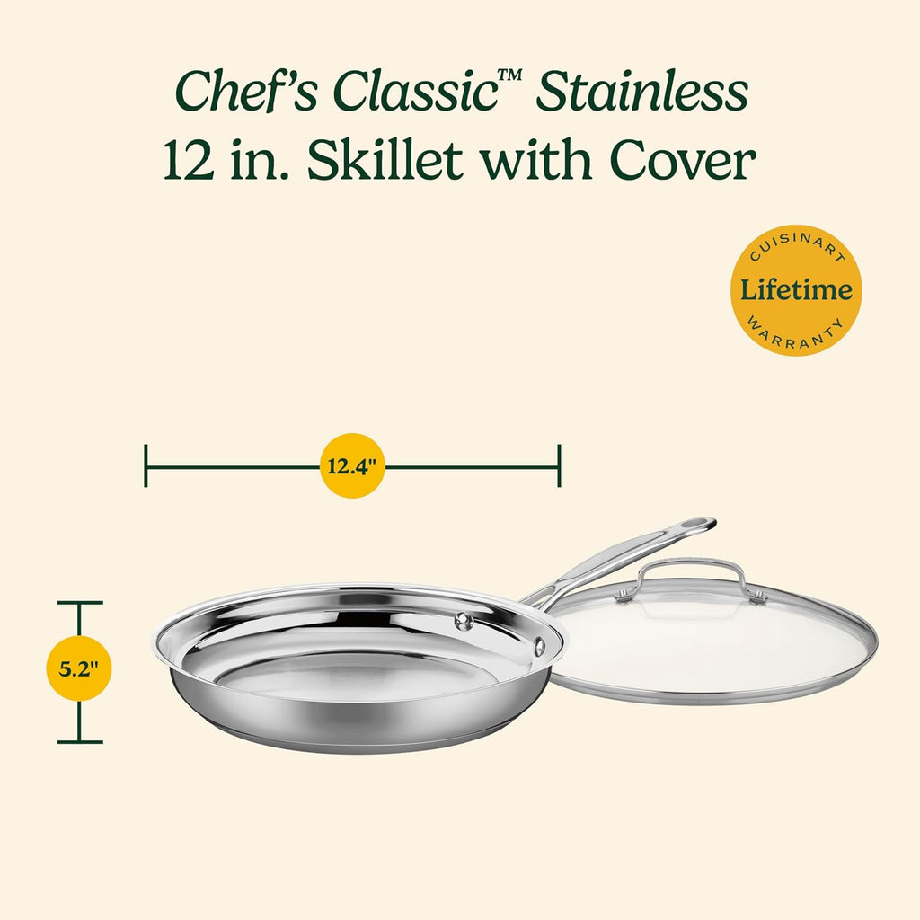 Cuisinart Sartén de 12 pulgadas con tapa de vidrio, colección clási...