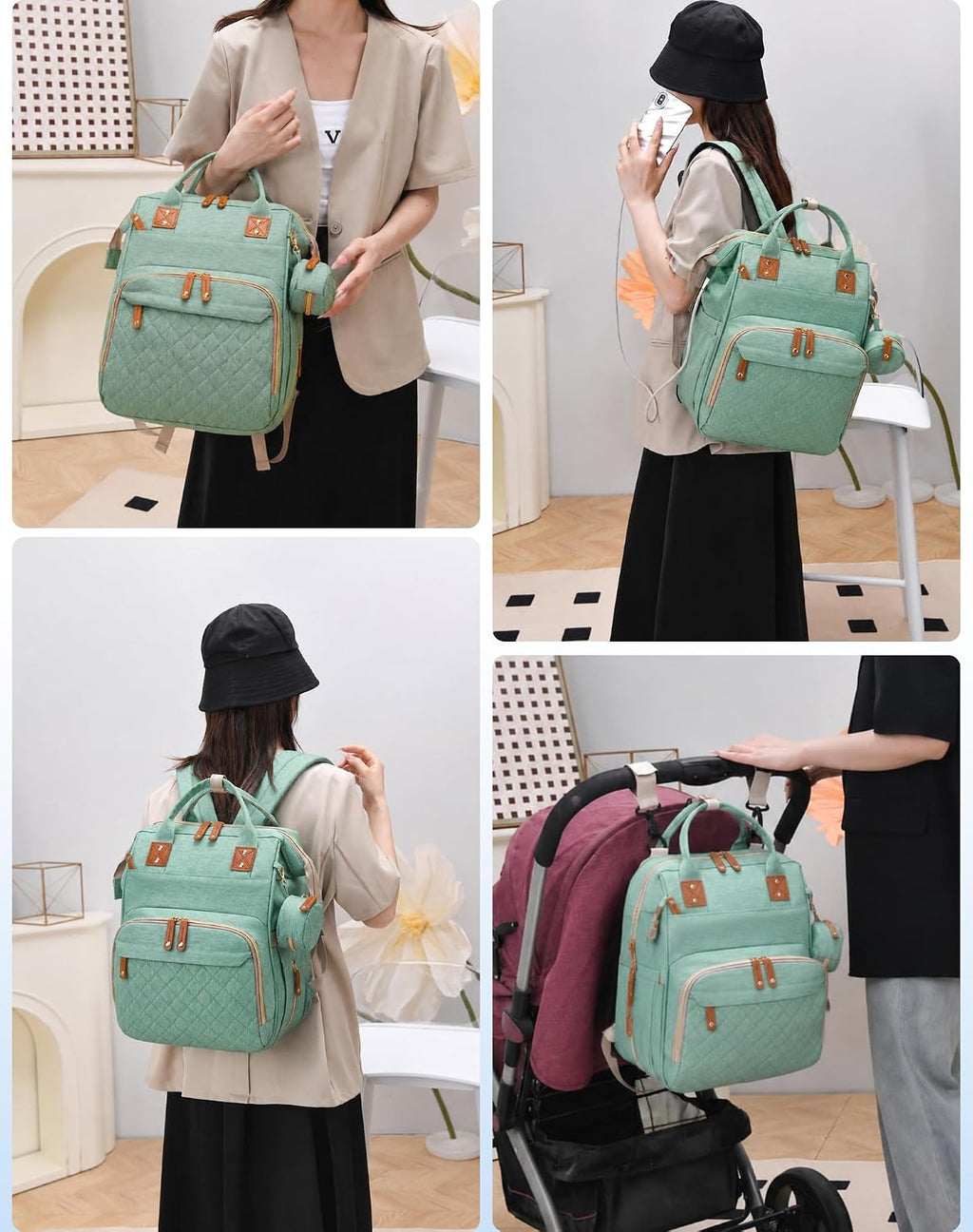 Bolsa de pañales con cambiador, mochila para bebé con cambiador ple...