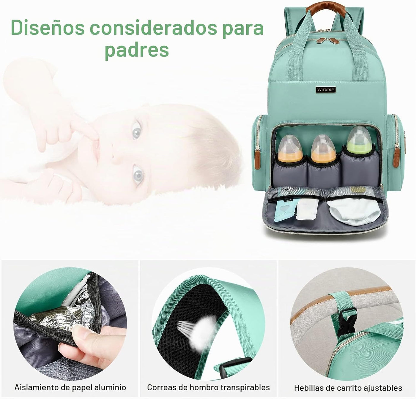 WITSTEP Mochila para pañales con cambiador, organizador de bolsas d...