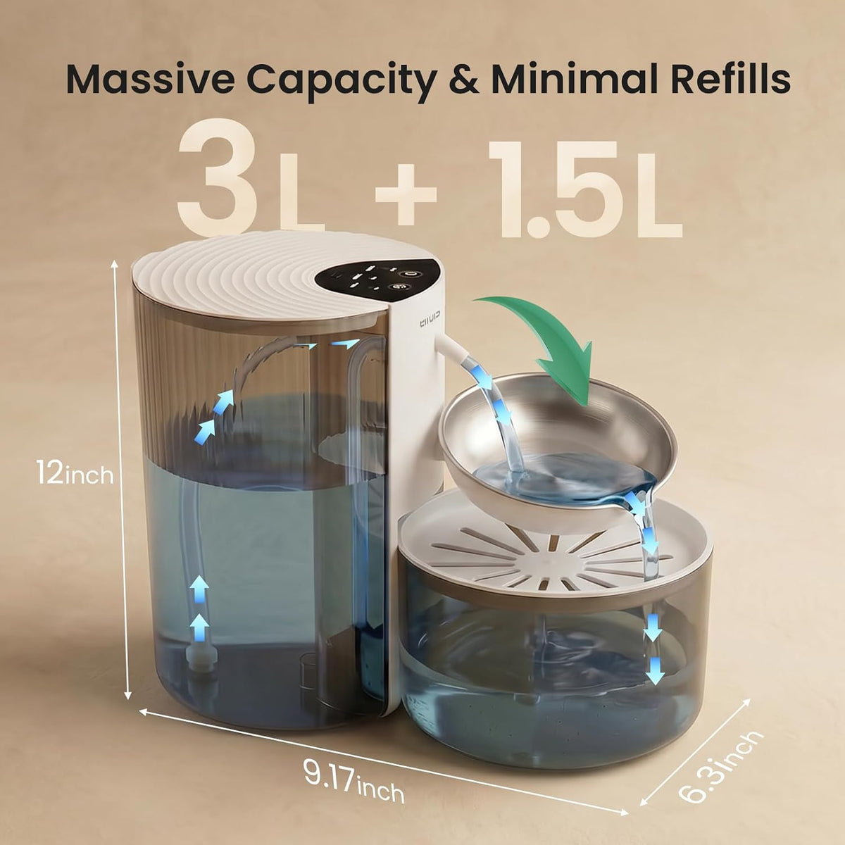 Elfois Fuente de agua para gatos sin filtro, dispensador de agua re...